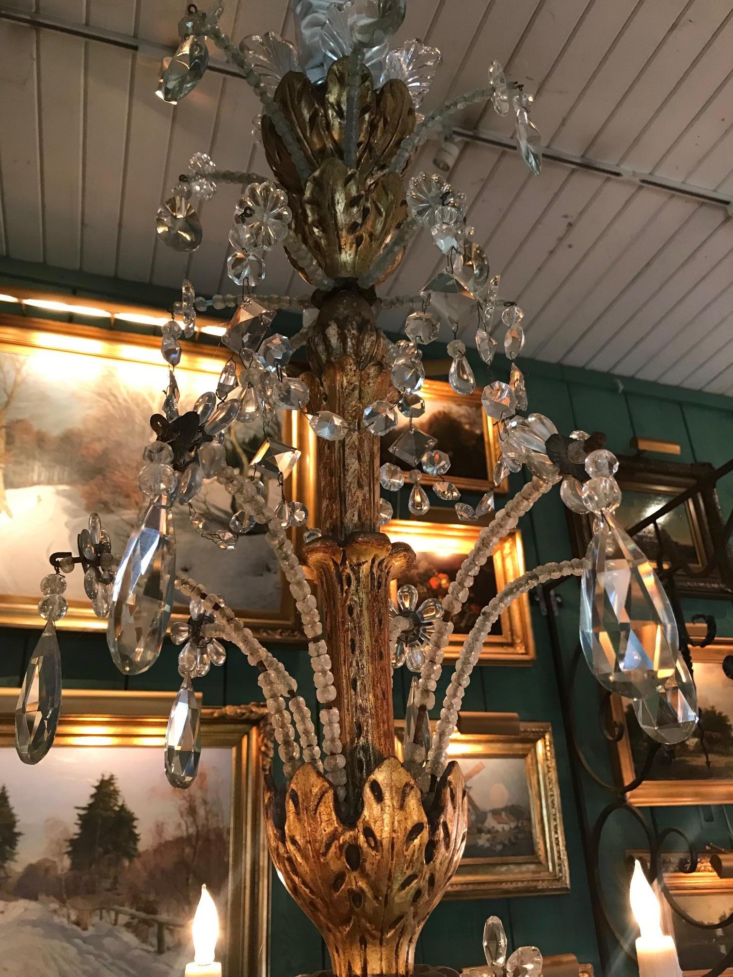 Crystal Genovese Italian Hand Carved Hanging Ceiling Light Pendant Chandelier LA For Sale 1