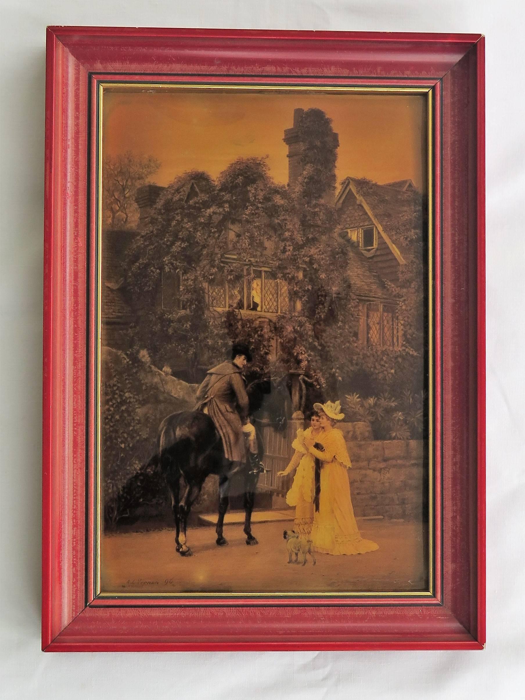 Glass Victorian Crystoleum Picture after A L Vernon The Messenger to the Heiress, 1896 For Sale