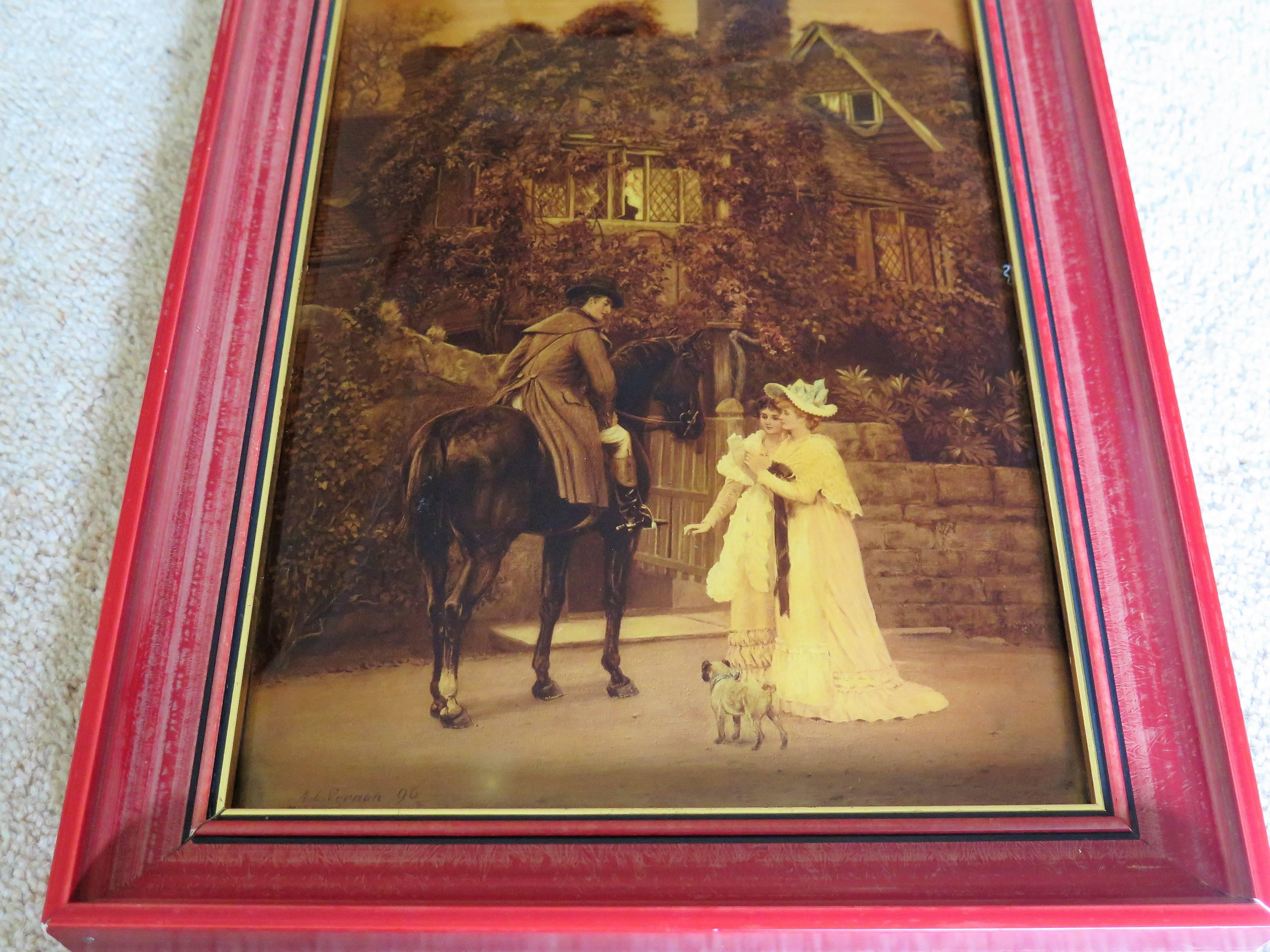 Victorian Crystoleum Picture after A L Vernon The Messenger to the Heiress, 1896 For Sale 1