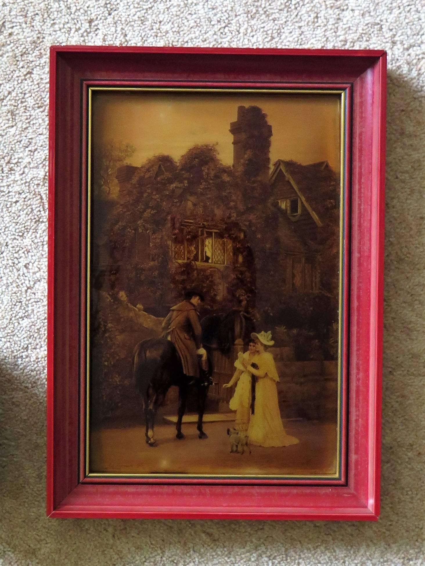 Victorian Crystoleum Picture after A L Vernon The Messenger to the Heiress, 1896 In Good Condition For Sale In Lincoln, Lincolnshire