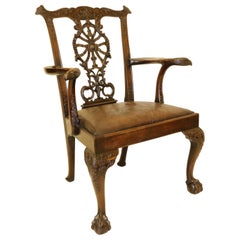 Antique 19th Century Cuban Mahogany Chippendale Style Open Armchair, English, circa 1880