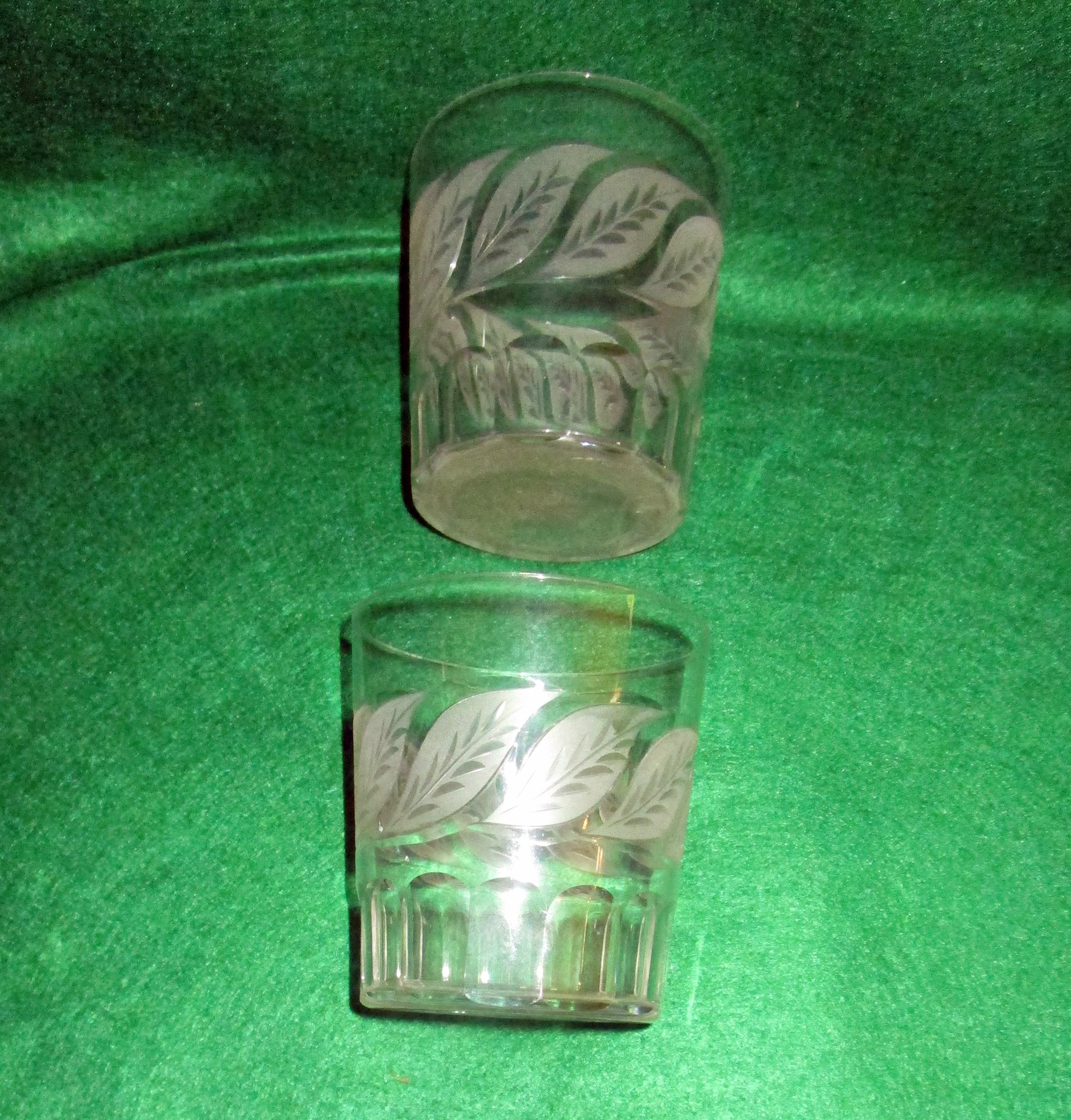 American Empire 19th Century Cut Crystal Julep or Bar Glasses with Mint Leaf Motif