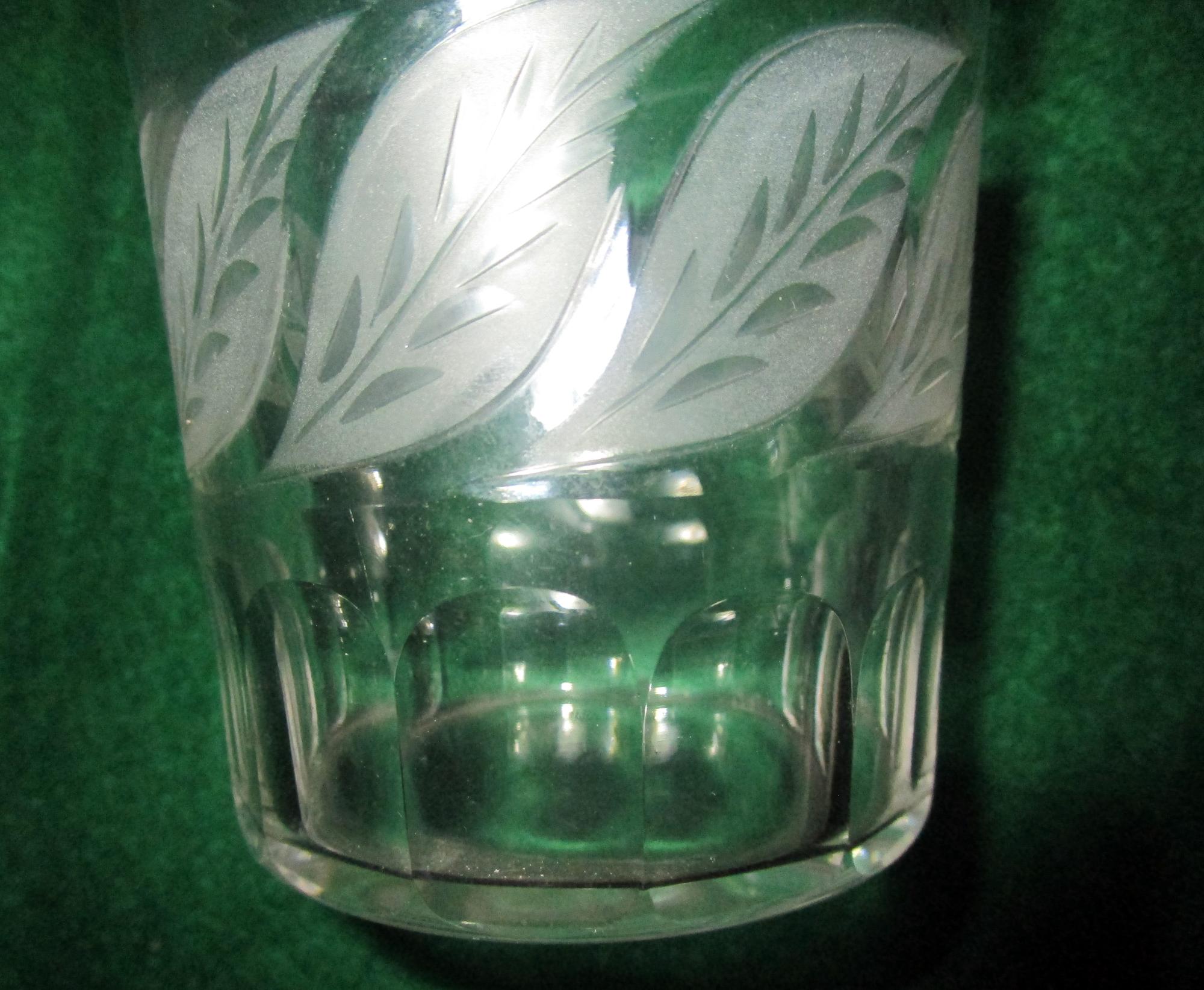 Etched 19th Century Cut Crystal Julep or Bar Glasses with Mint Leaf Motif