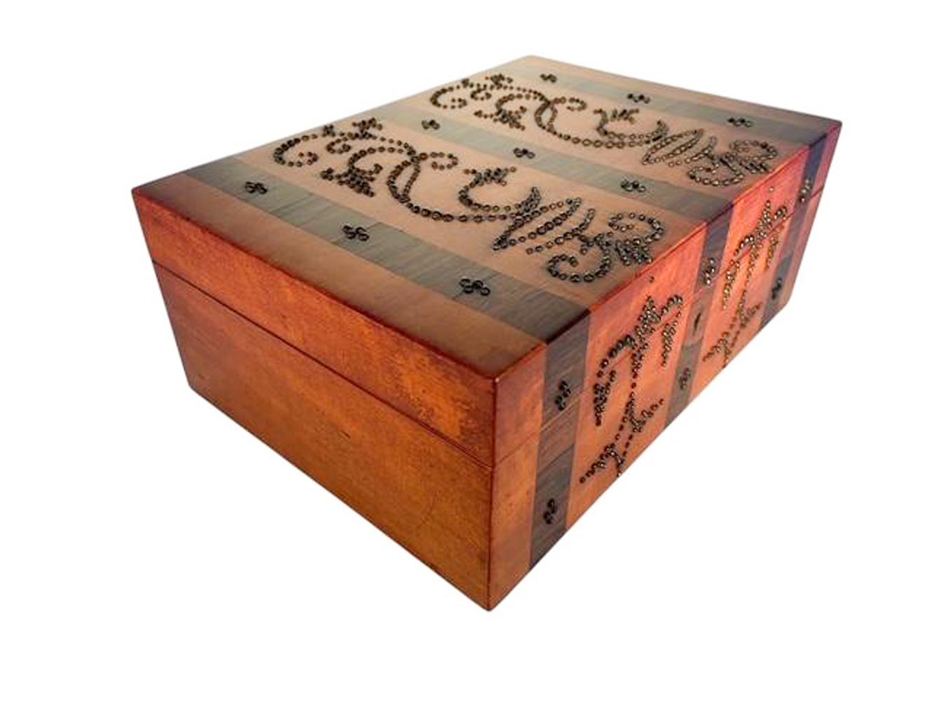 Napoleon III 19th C. Cut Steel Decorated Satinwood and Rosewood Palais Royal Jewelry Box For Sale