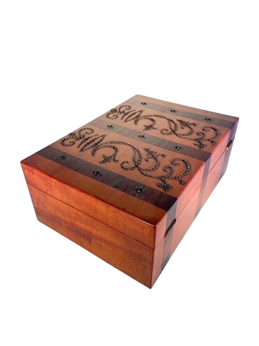French 19th C. Cut Steel Decorated Satinwood and Rosewood Palais Royal Jewelry Box For Sale