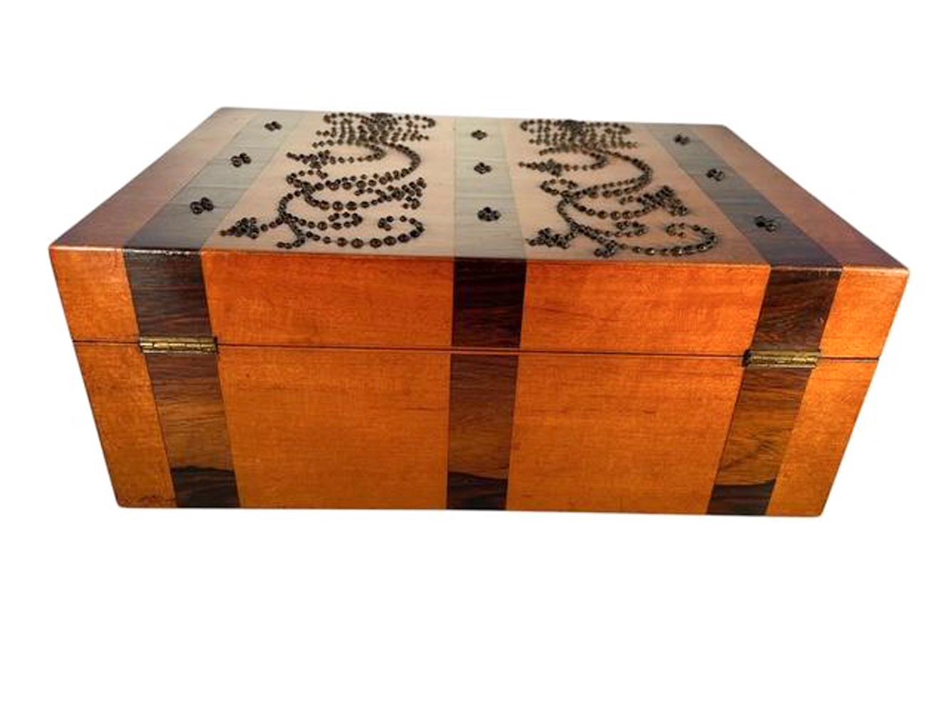 19th C. Cut Steel Decorated Satinwood and Rosewood Palais Royal Jewelry Box In Good Condition For Sale In Chapel Hill, NC
