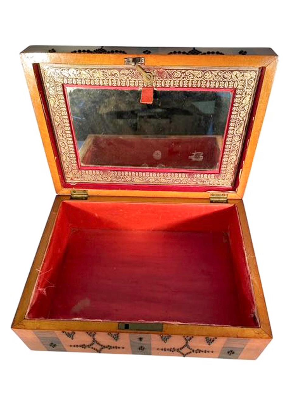 19th Century 19th C. Cut Steel Decorated Satinwood and Rosewood Palais Royal Jewelry Box For Sale