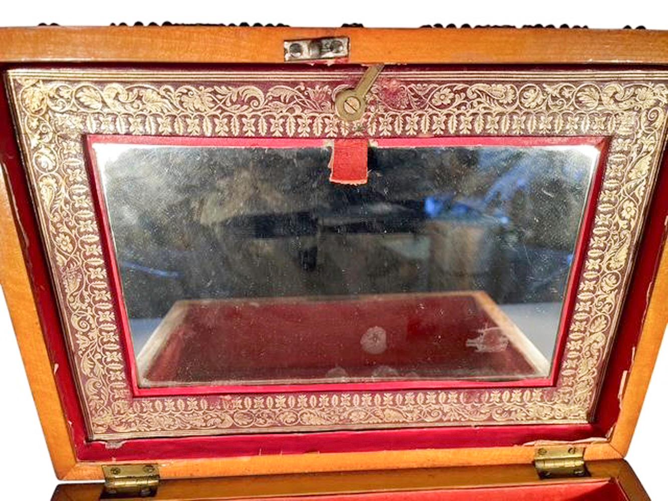 19th C. Cut Steel Decorated Satinwood and Rosewood Palais Royal Jewelry Box For Sale 1