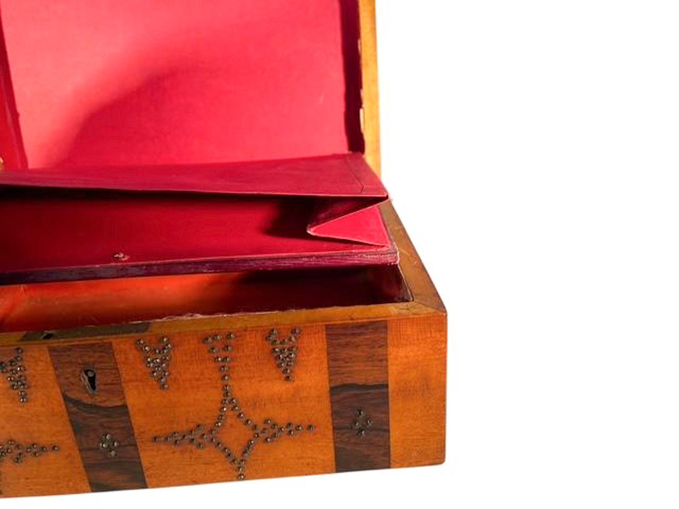 19th C. Cut Steel Decorated Satinwood and Rosewood Palais Royal Jewelry Box For Sale 2