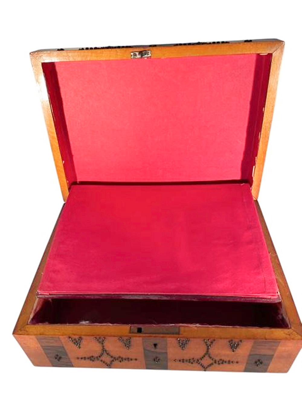 19th C. Cut Steel Decorated Satinwood and Rosewood Palais Royal Jewelry Box For Sale 3