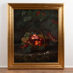 19th C. Danish Still Life Original Oil on Canvas Painting of Fruit in Basket