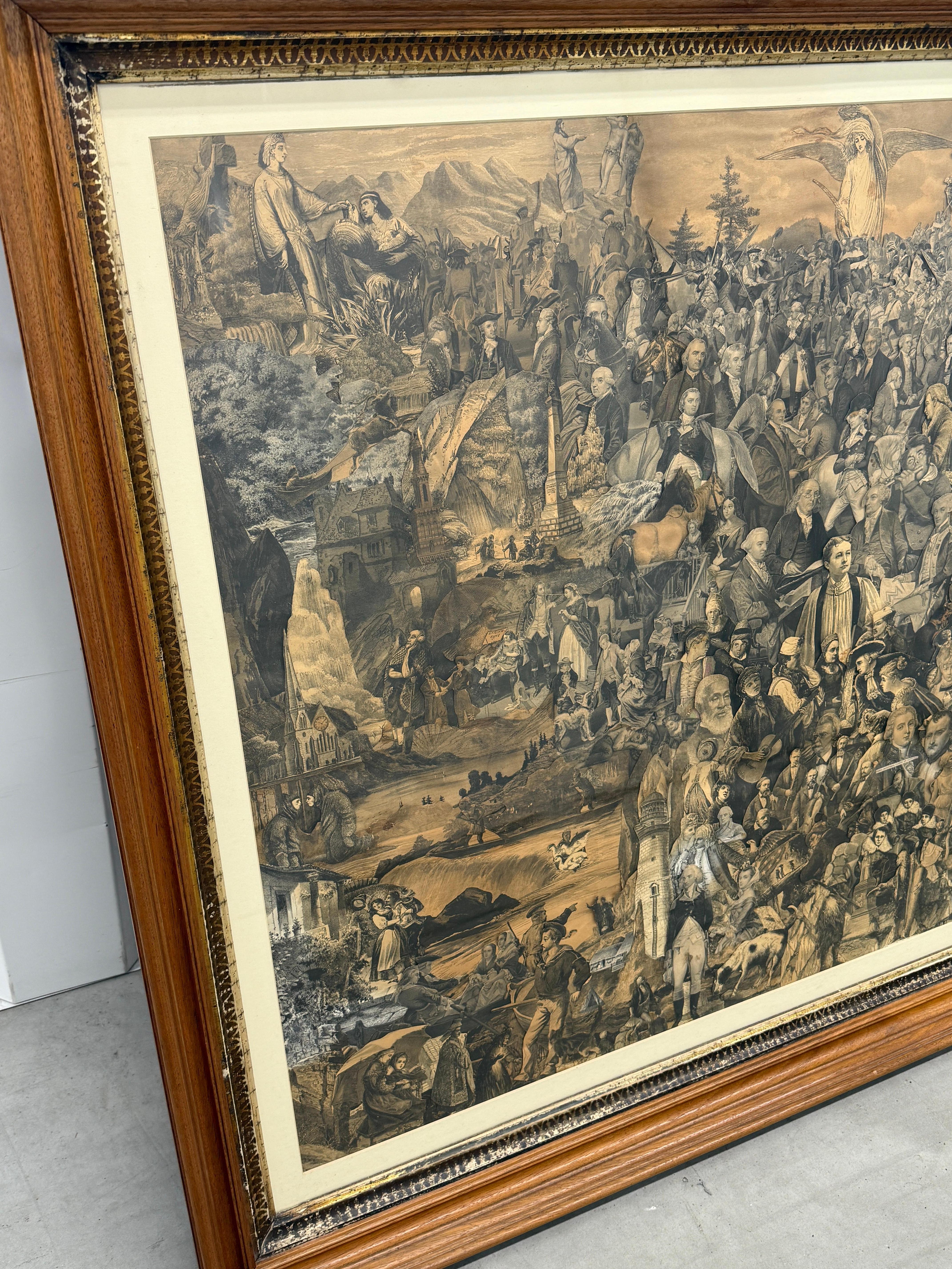 “The Allegory of Civilization: A Historical Collage of Progress and Virtue” 

This monumental and highly unusual large-scale decoupage tableau—measuring 44.25 inches wide by 35 inches high—is an extraordinary and densely composed visual compendium