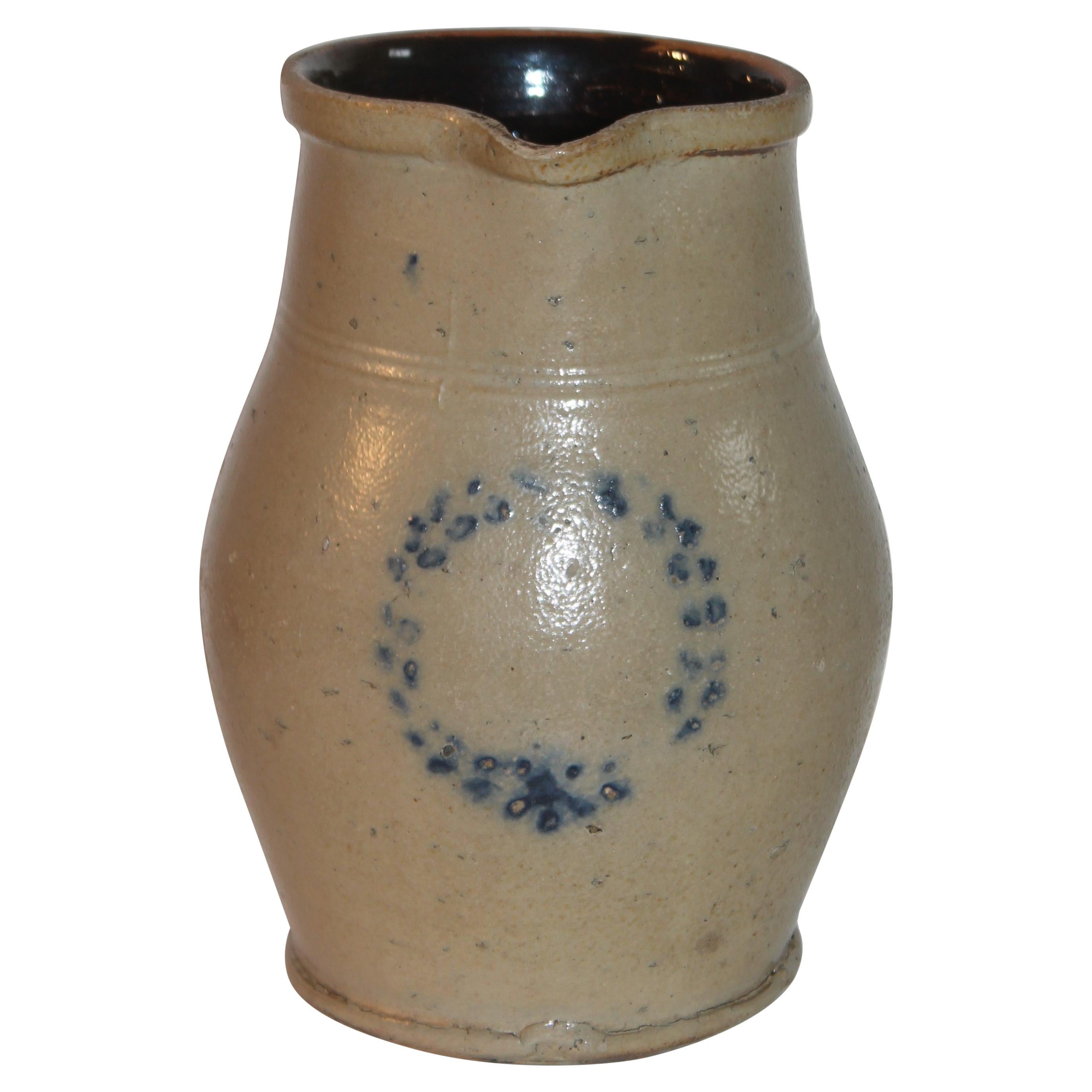 19th C Decorated Stone Ware Pitcher