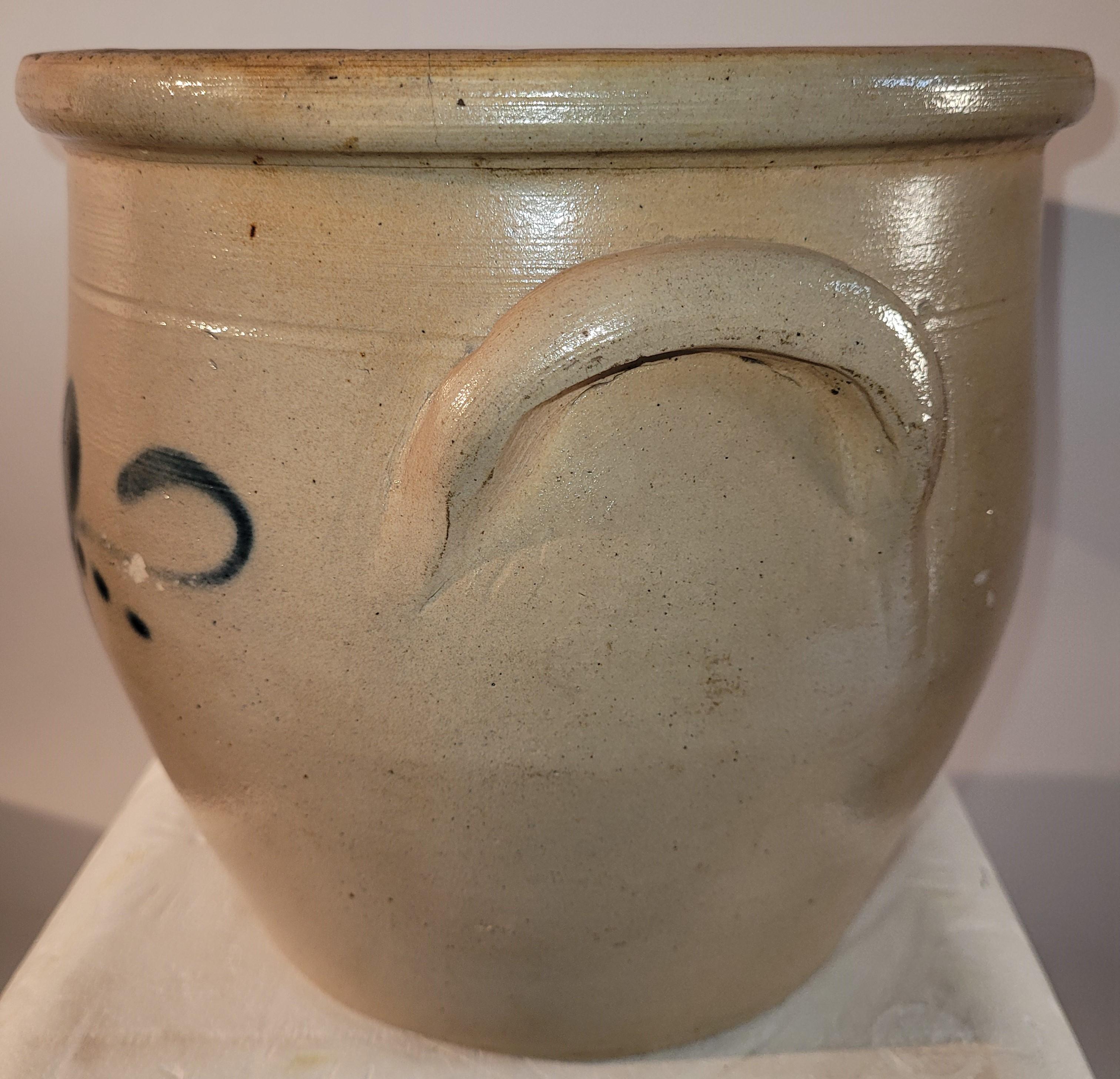 19th Century 19th C Decorated Stoneware Crock with Flower For Sale