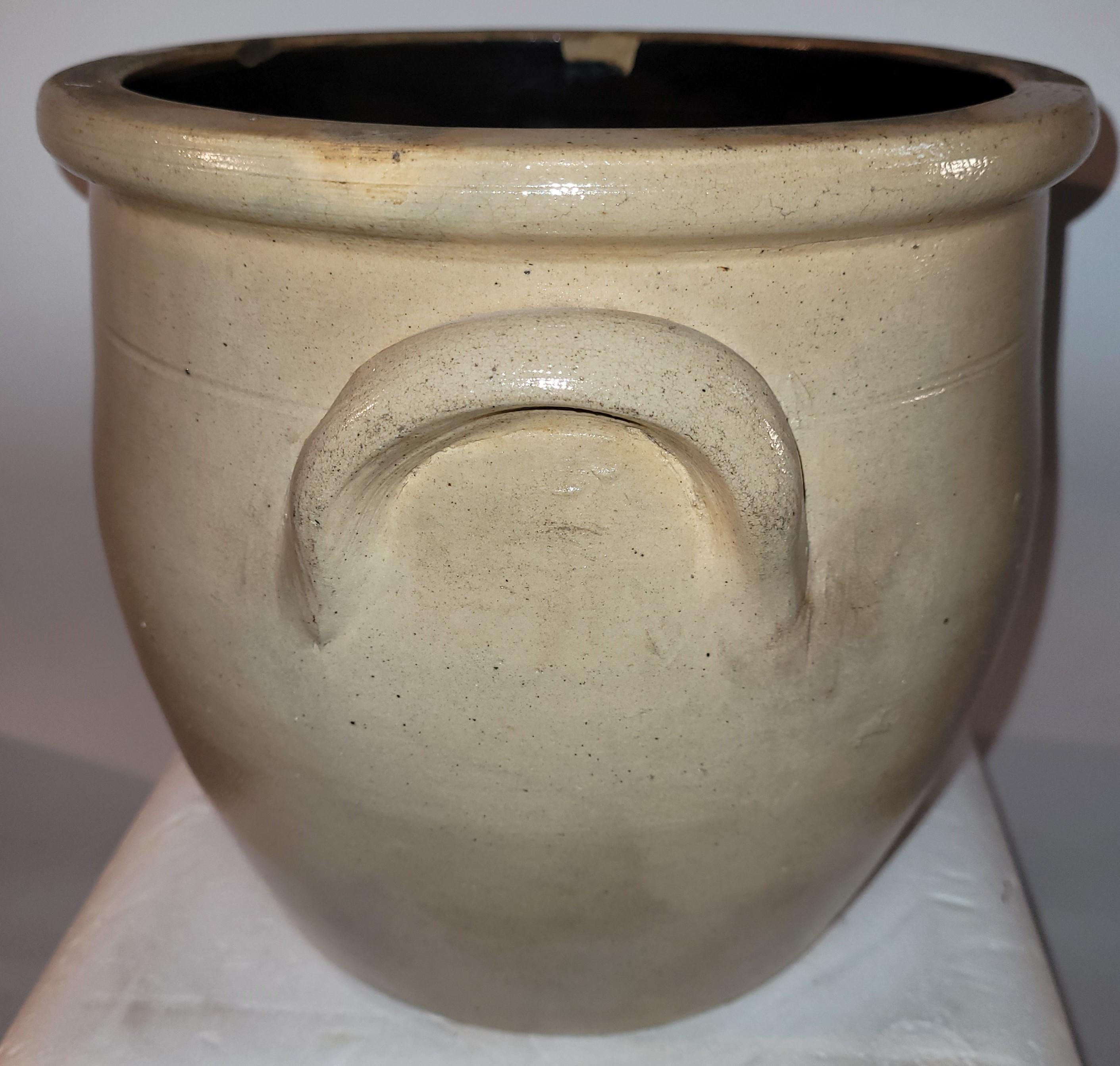 American 19th C Decorated Stoneware Crock with Flower For Sale