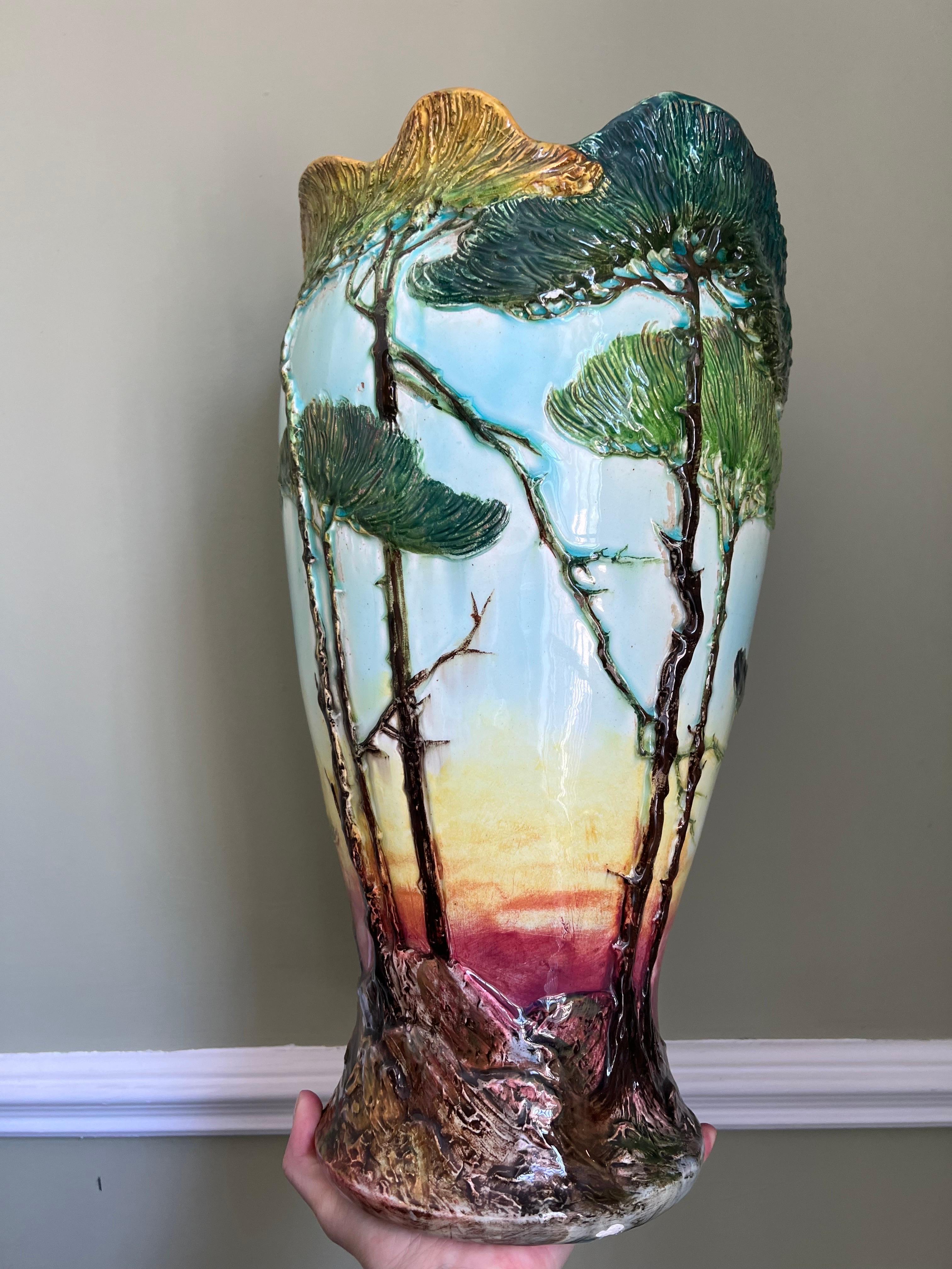 19th C. Delphin Massier Vallauris Large Vase In Good Condition In Brooklyn, NY