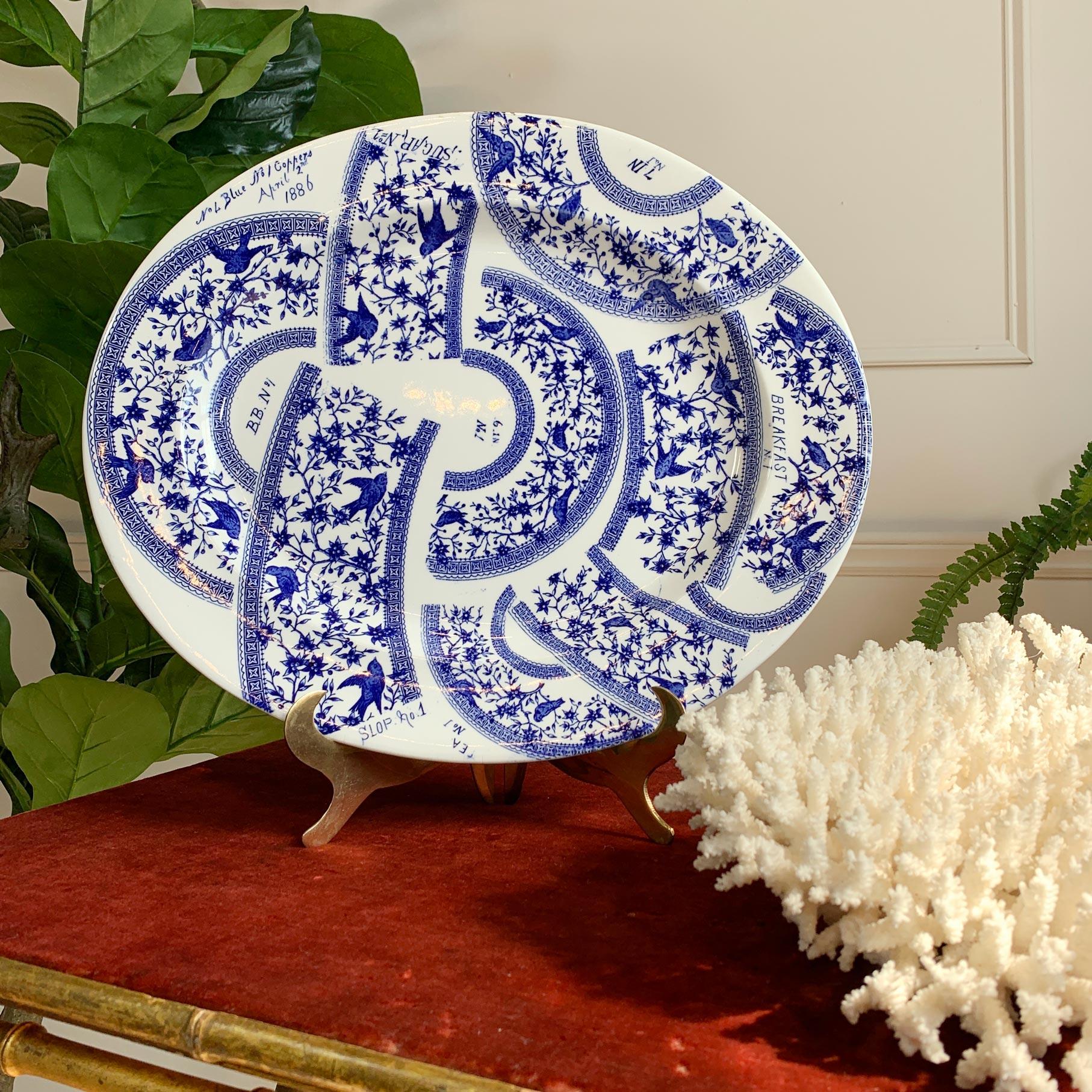 Céramique A.I.C. Derby Pottery Blue and White Factory Sample Pattern, 19e siècle en vente