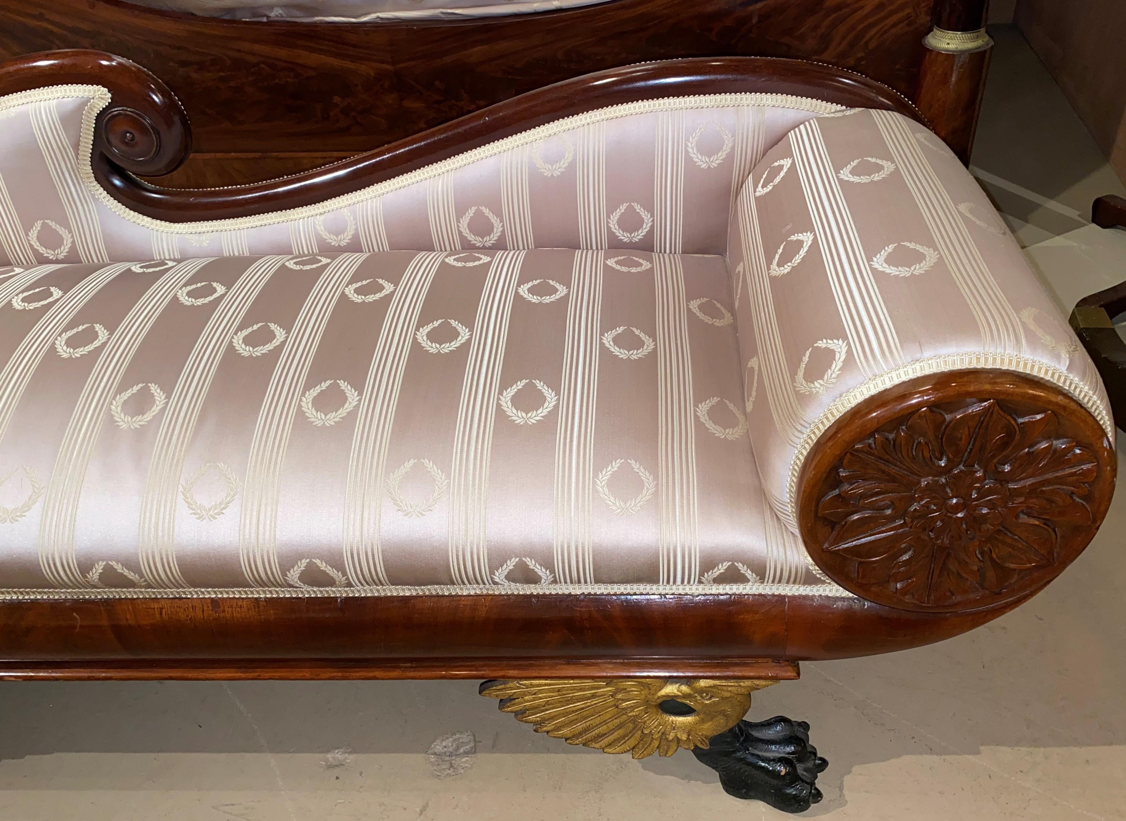 Empire 19th C Diminutive Classical Mahogany Recamier with Gilt Eagle & Claw Feet
