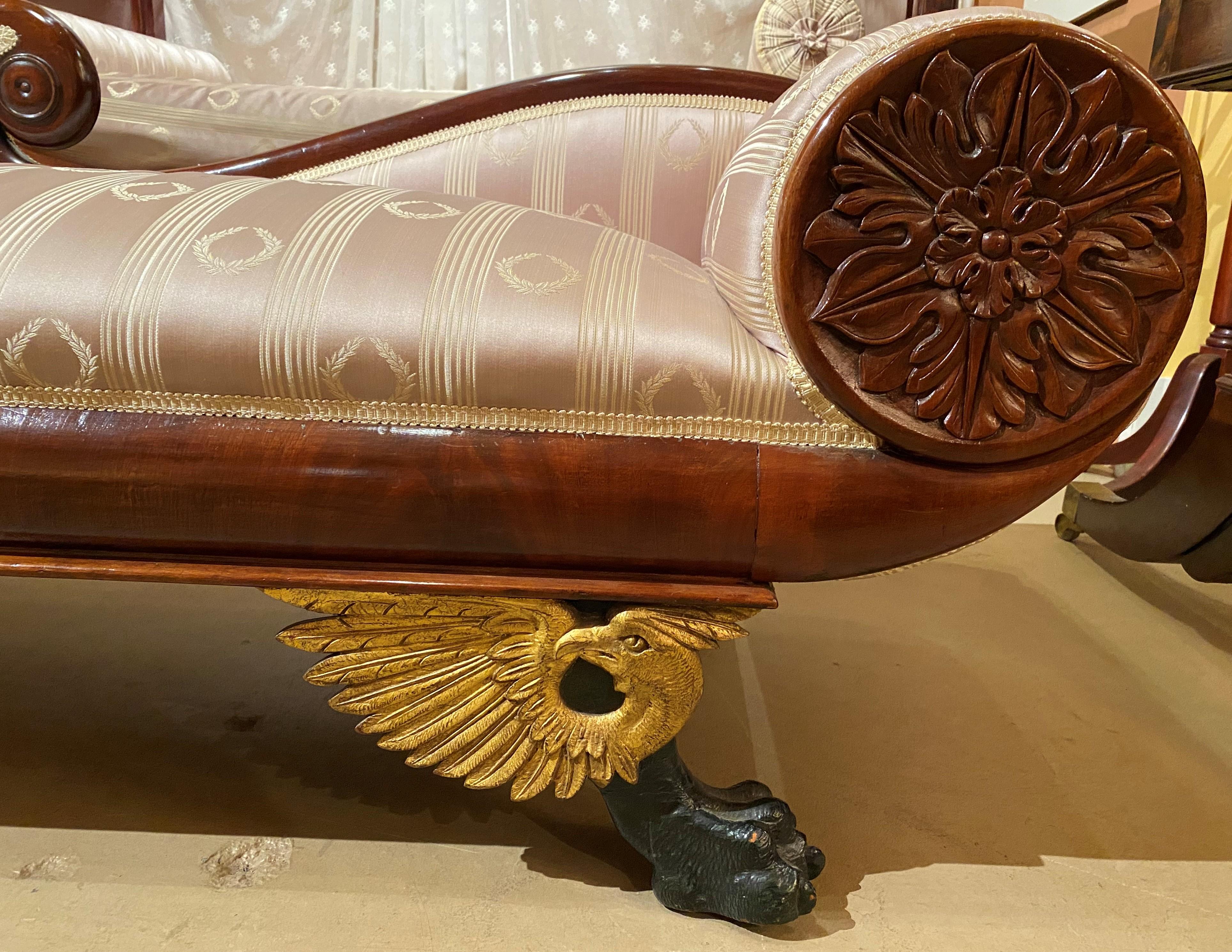 19th Century 19th C Diminutive Classical Mahogany Recamier with Gilt Eagle & Claw Feet