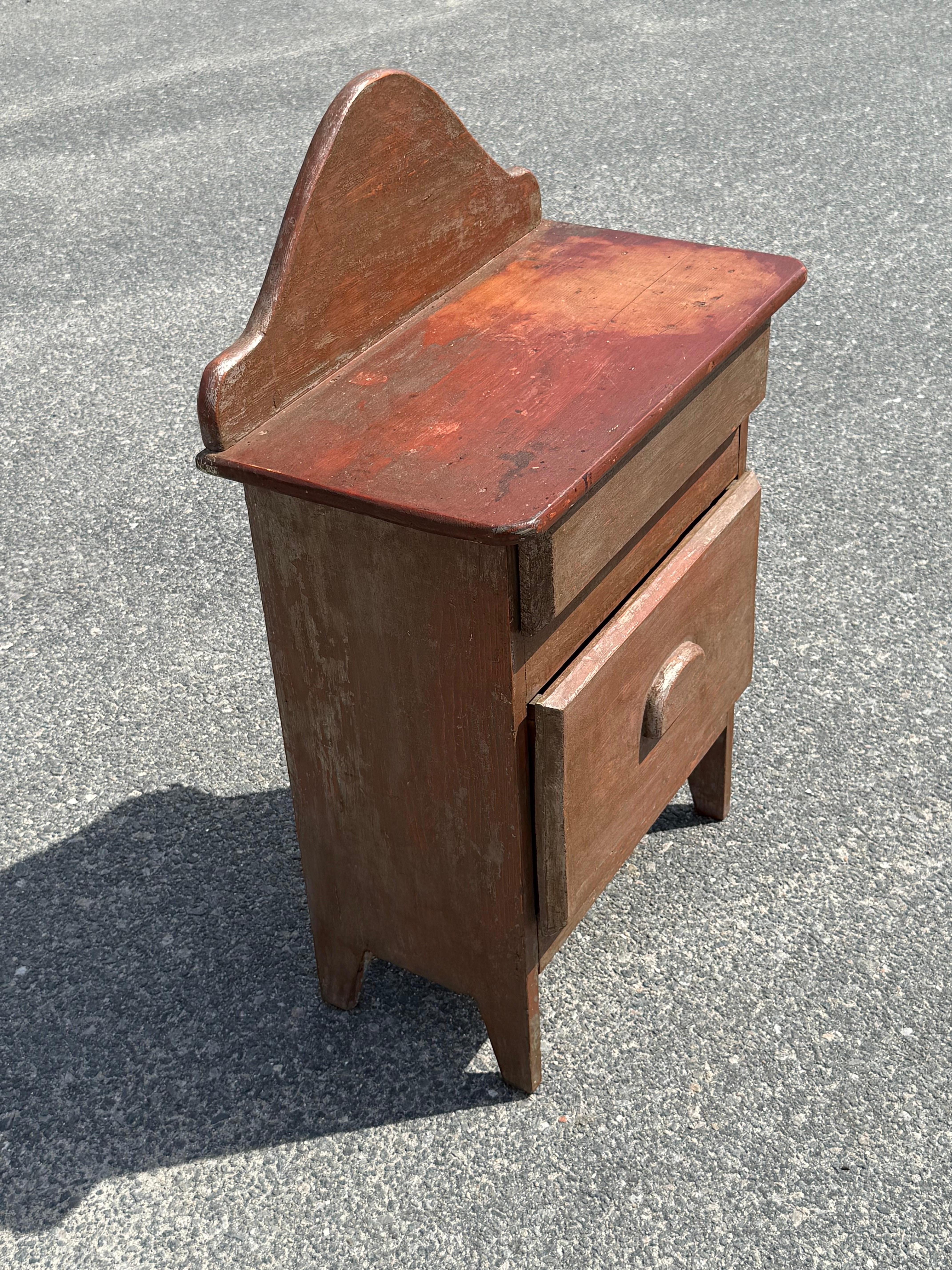 Canadian 19th. C. Diminutive Two Drawer Chest in Original Red Paint For Sale