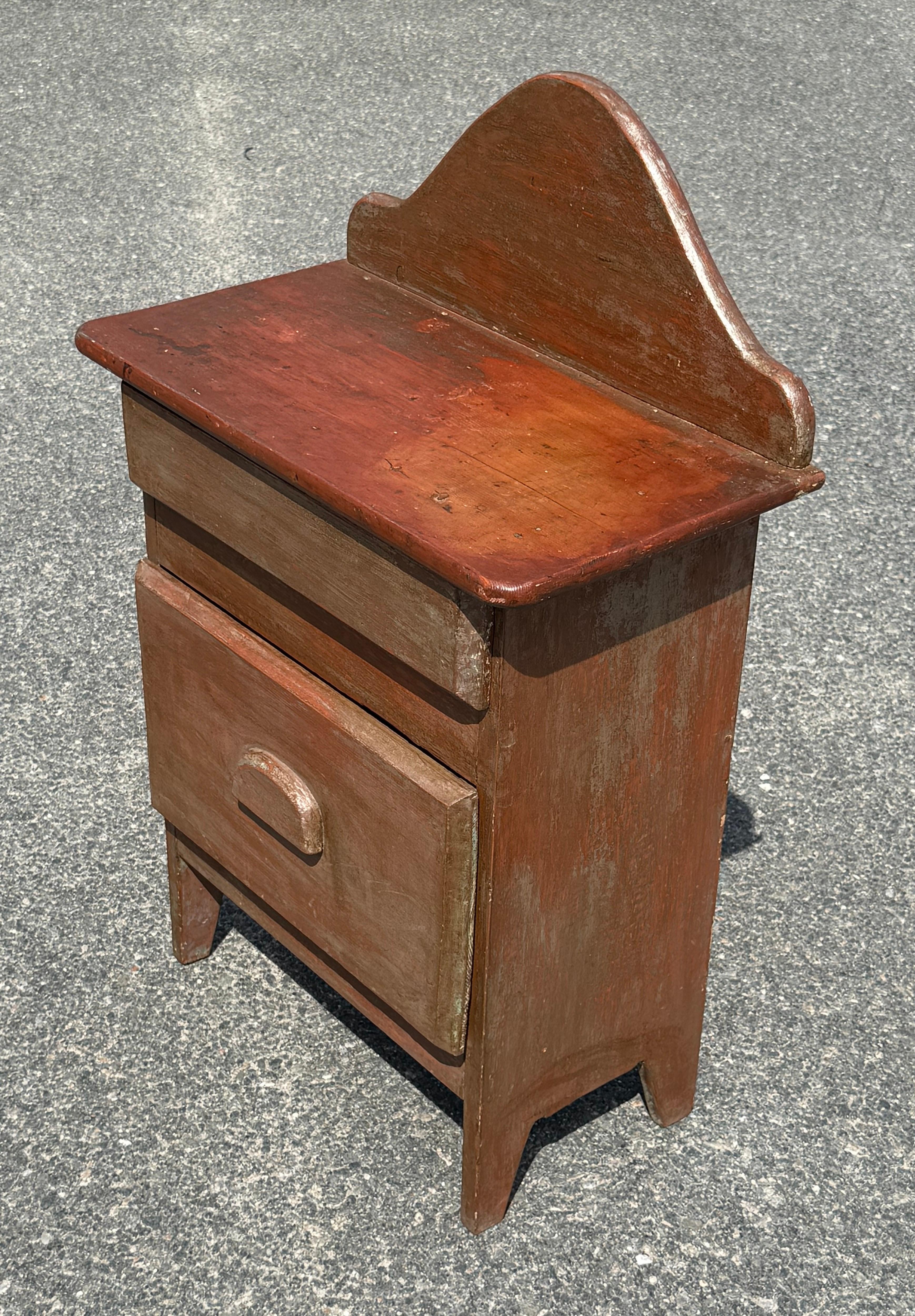 Hand-Crafted 19th. C. Diminutive Two Drawer Chest in Original Red Paint For Sale