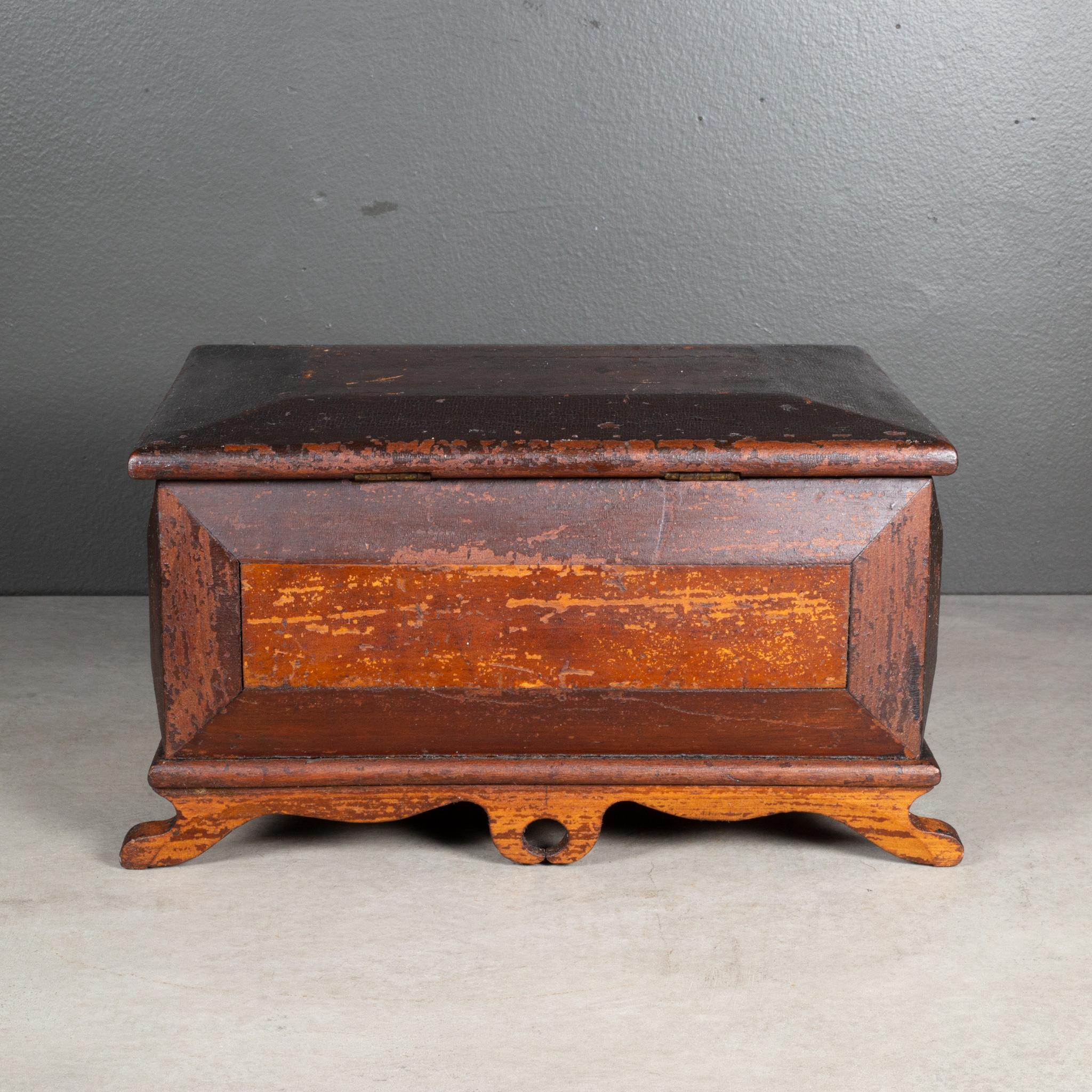 English 19th c. Distressed Scroll-Footed Box For Sale