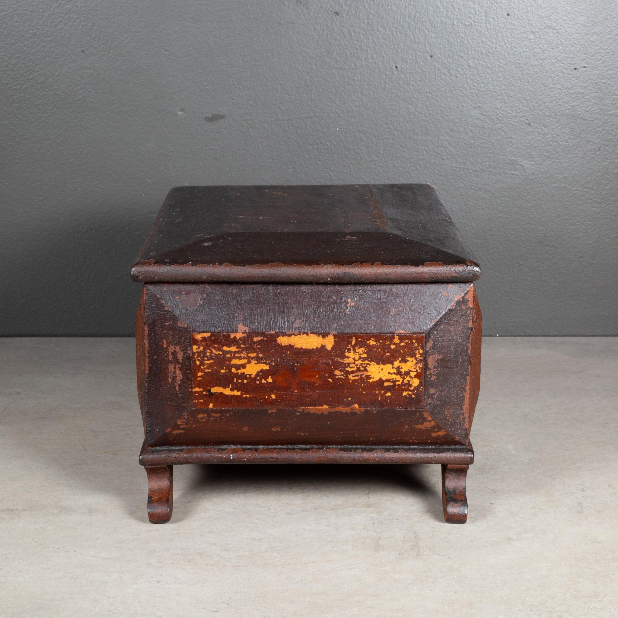 19th c. Distressed Scroll-Footed Box In Good Condition For Sale In San Francisco, CA