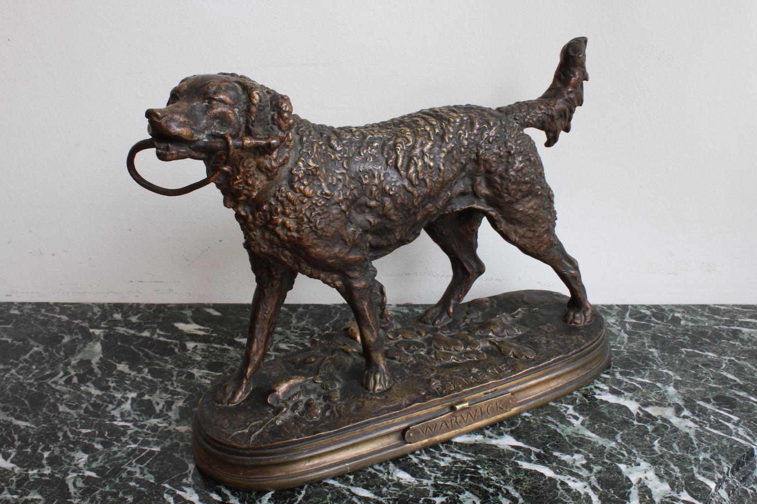 Bronze 19th Century Dog Sculpture by Pj Mene, Warwick