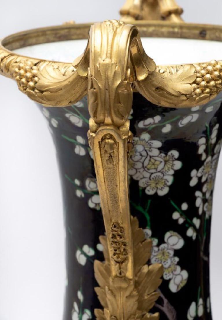 19th Century Dore Bronze Mounted Famille Noir Vases In Good Condition In Atlanta, GA