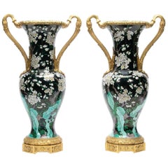 19th Century Dore Bronze Mounted Famille Noir Vases