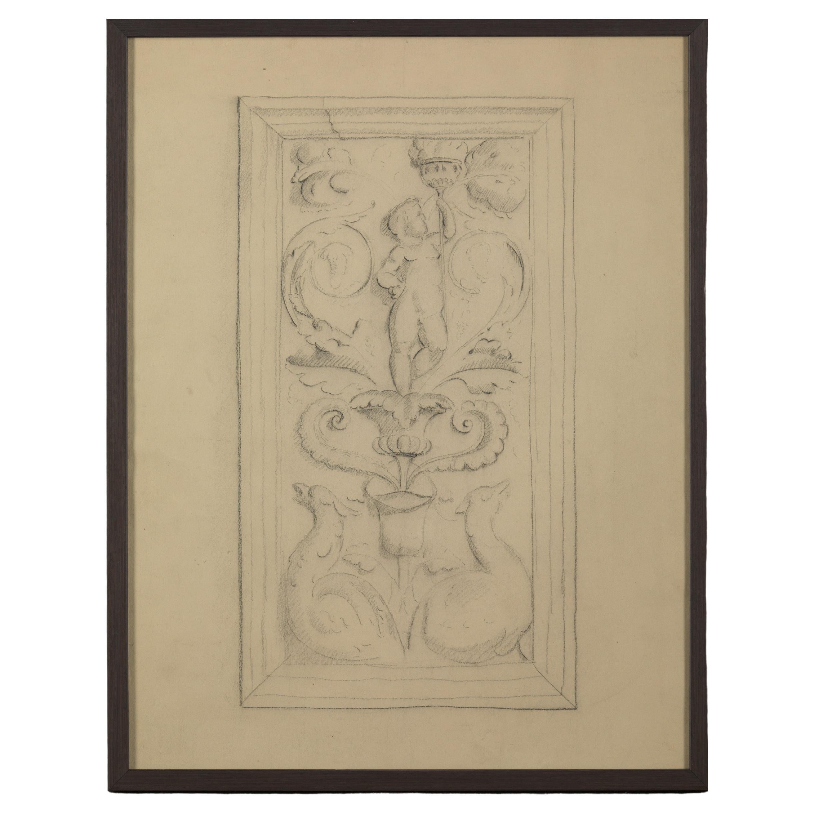 19th C, Drawing of an Angel, Pencil on Paper, Framed, Signed and Dated