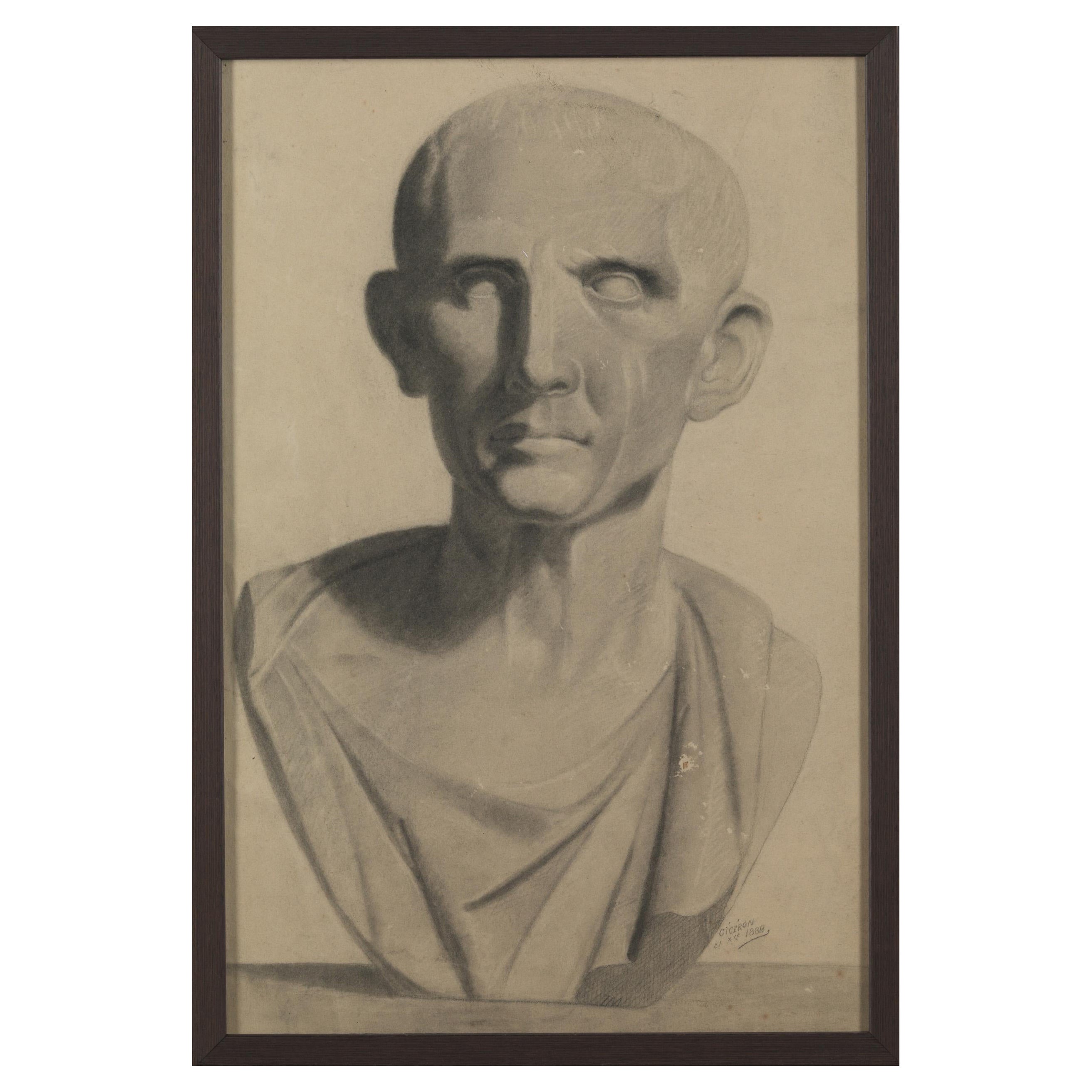 19th C Drawing, Pencil on Paper, Framed and Signed