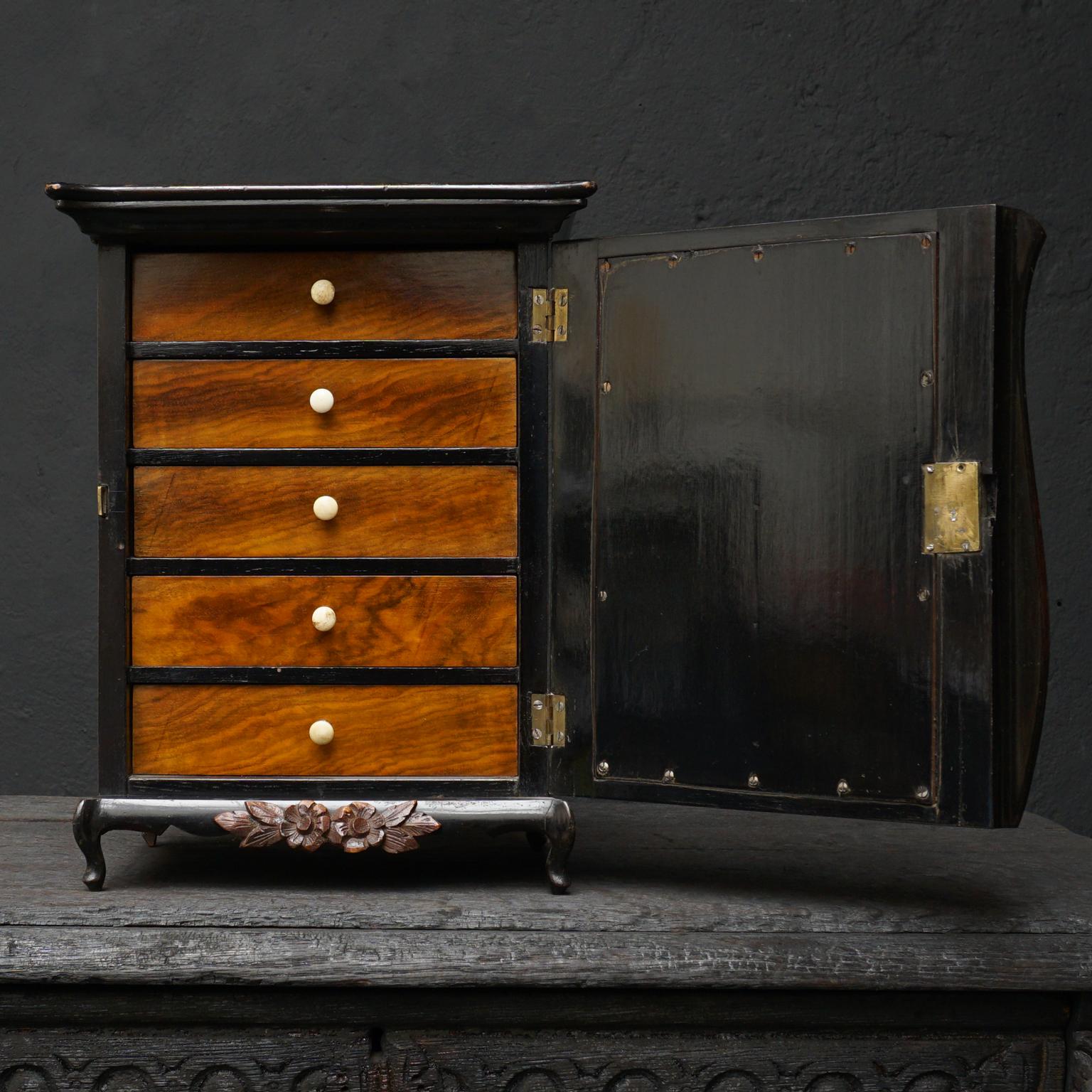 Dutch Blackened Oak, Mahogany and Walnut Wood Cigar Cabinet with Drawers 5