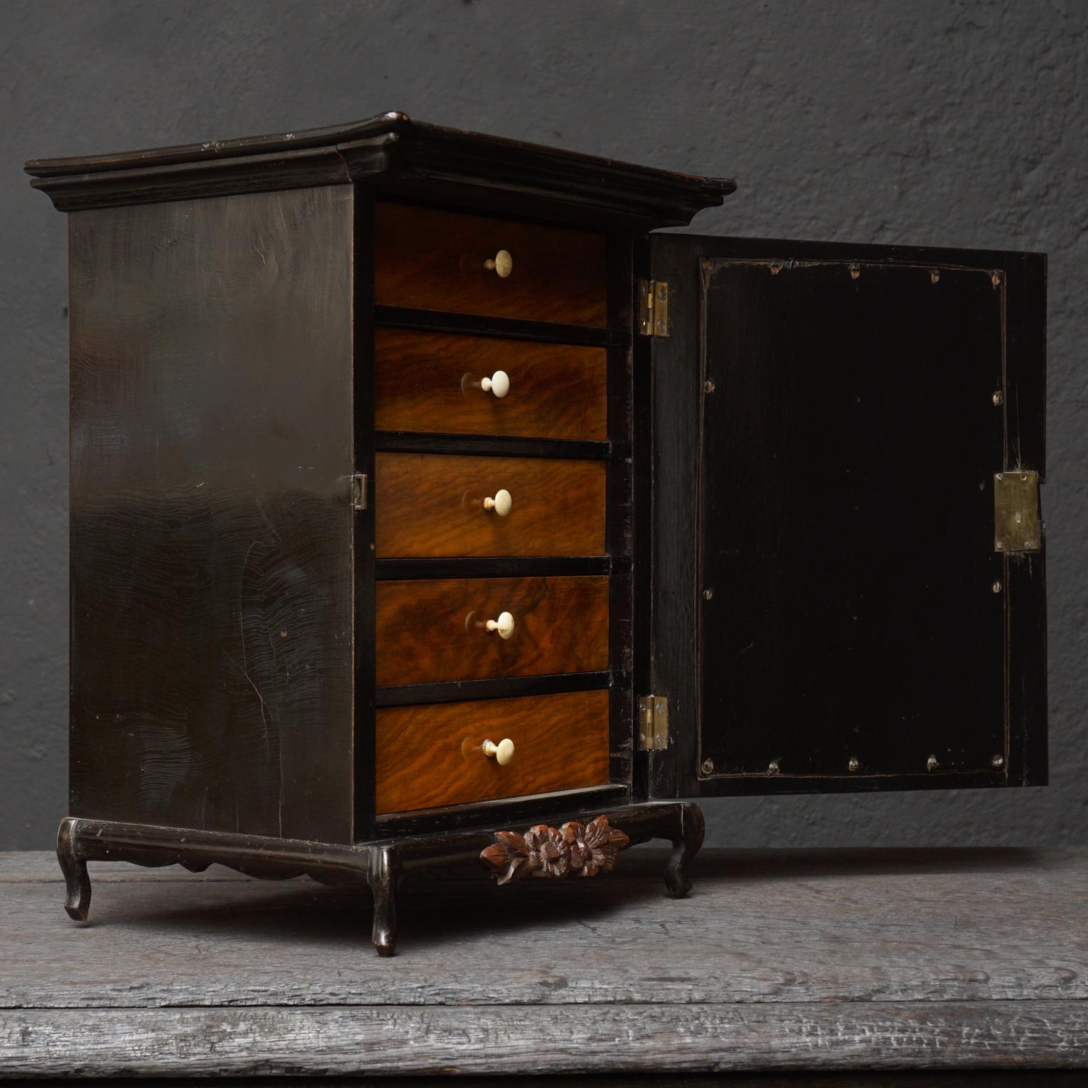 Dutch Blackened Oak, Mahogany and Walnut Wood Cigar Cabinet with Drawers 6