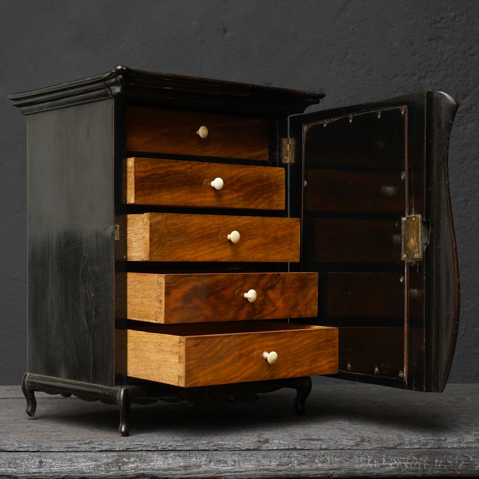 Dutch Blackened Oak, Mahogany and Walnut Wood Cigar Cabinet with Drawers 7