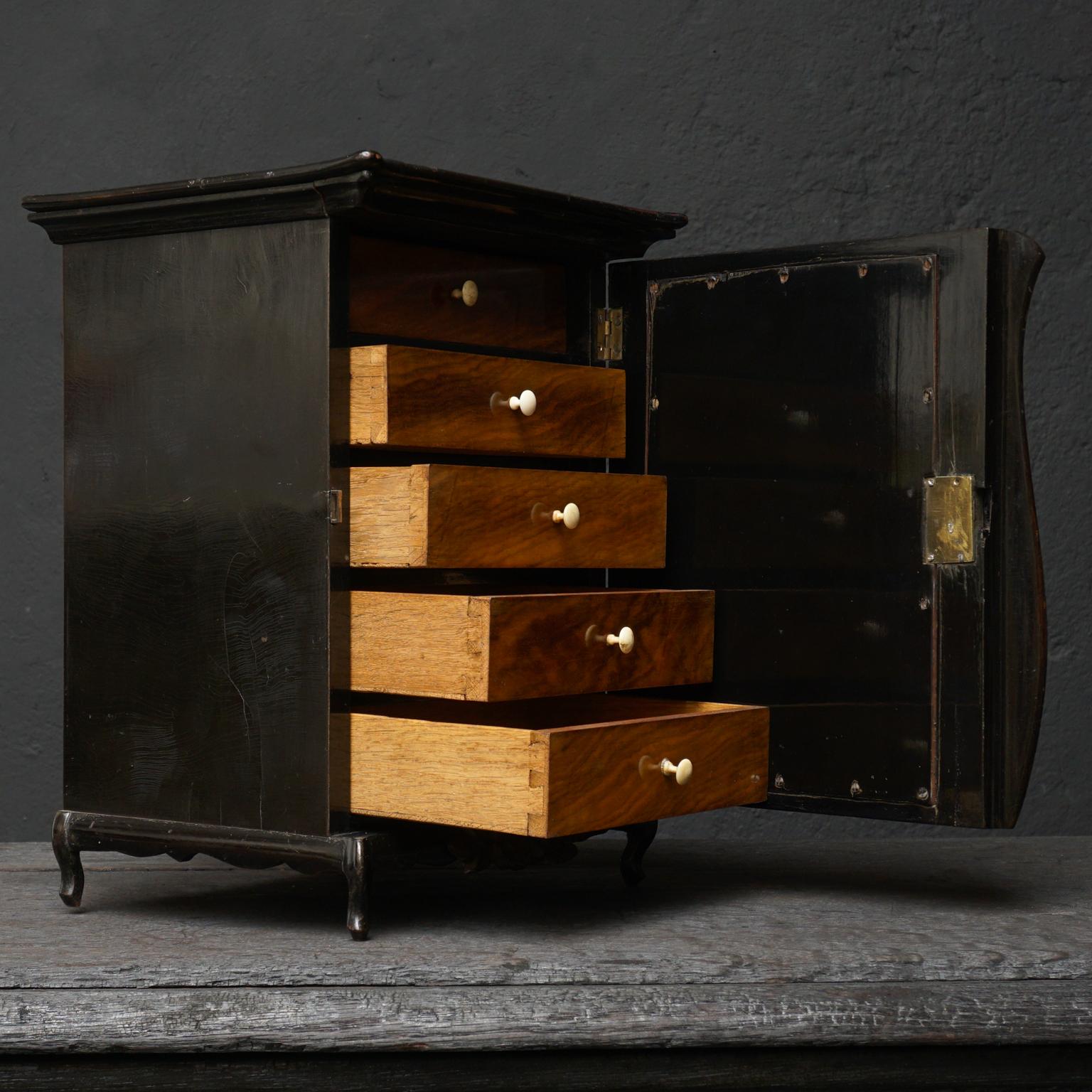 Dutch Blackened Oak, Mahogany and Walnut Wood Cigar Cabinet with Drawers 8