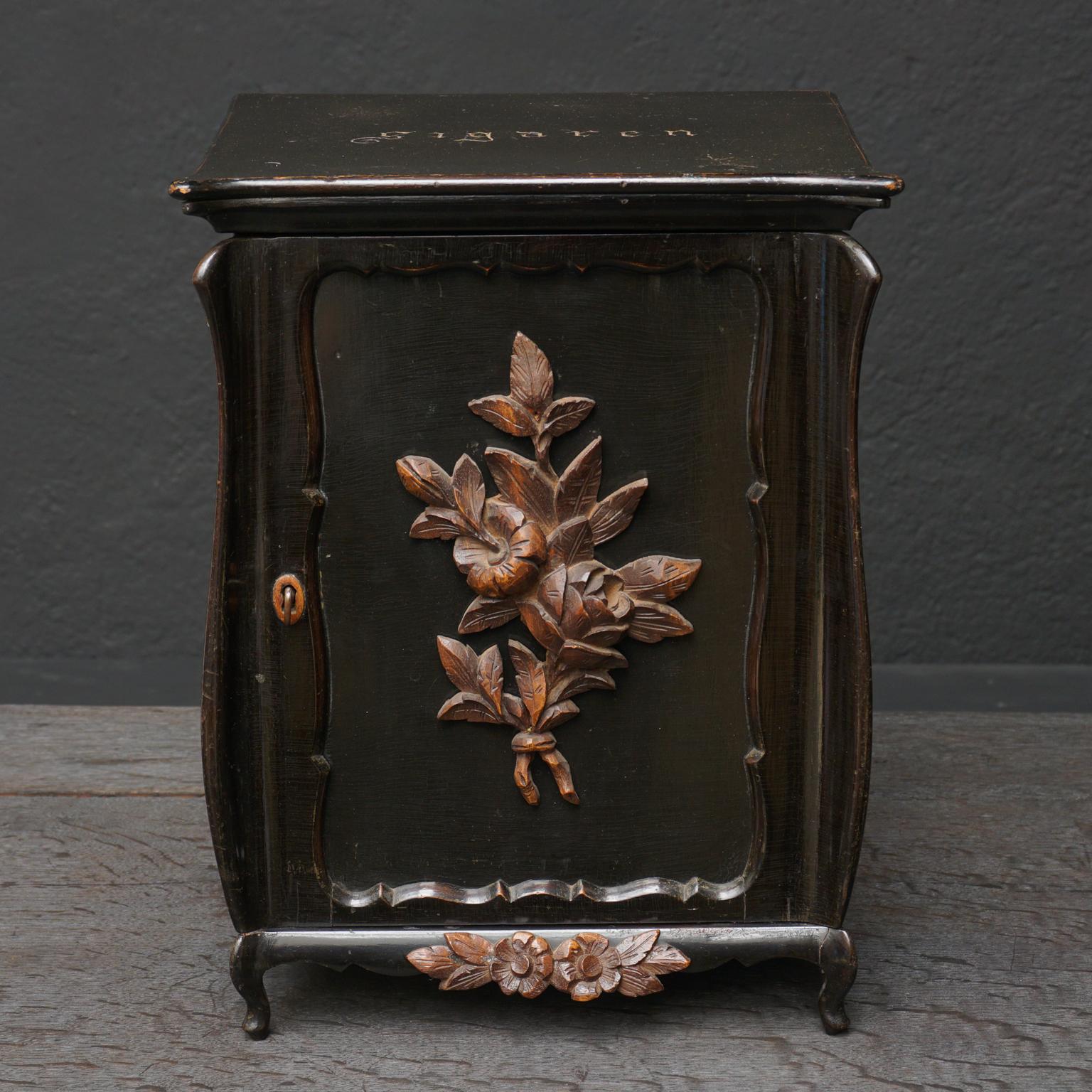 Dutch Blackened Oak, Mahogany and Walnut Wood Cigar Cabinet with Drawers 9