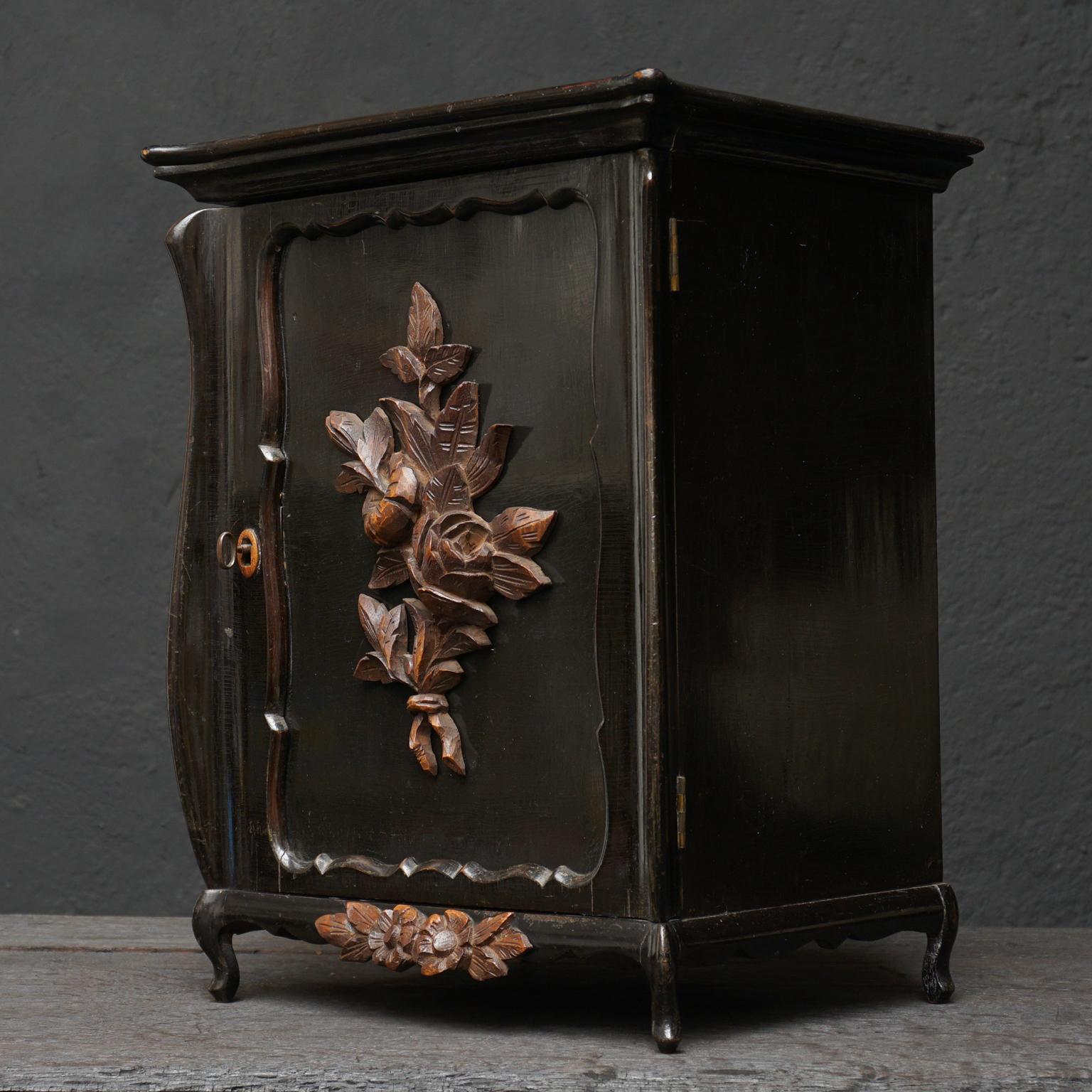 Dutch Blackened Oak, Mahogany and Walnut Wood Cigar Cabinet with Drawers 2