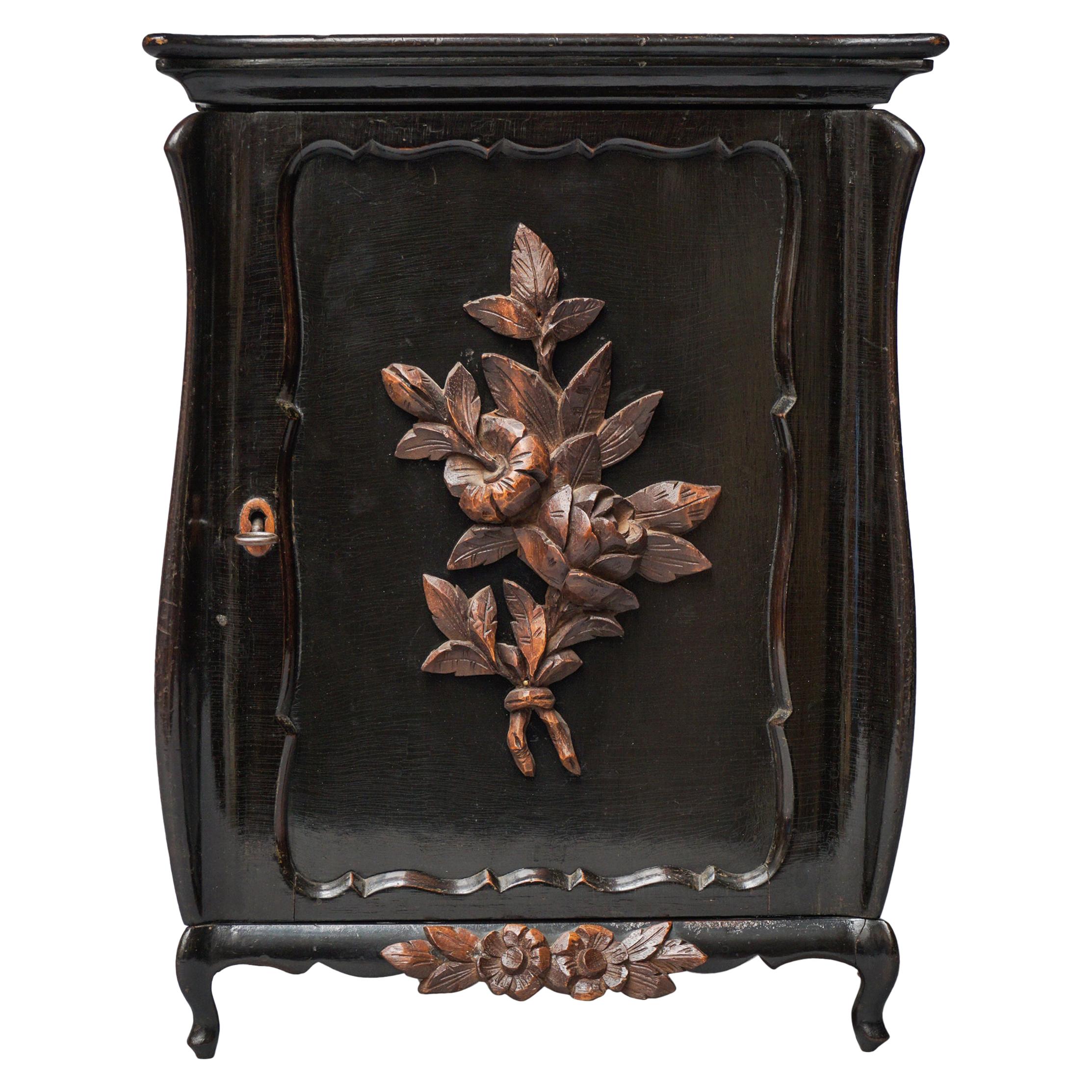 Dutch Blackened Oak, Mahogany and Walnut Wood Cigar Cabinet with Drawers