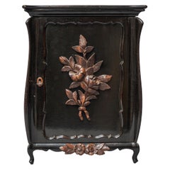 Antique Dutch Blackened Oak, Mahogany and Walnut Wood Cigar Cabinet with Drawers