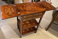 19th c Dutch Marquetry Inlaid Side or Dressing Table in Mahogany and Fruitwood