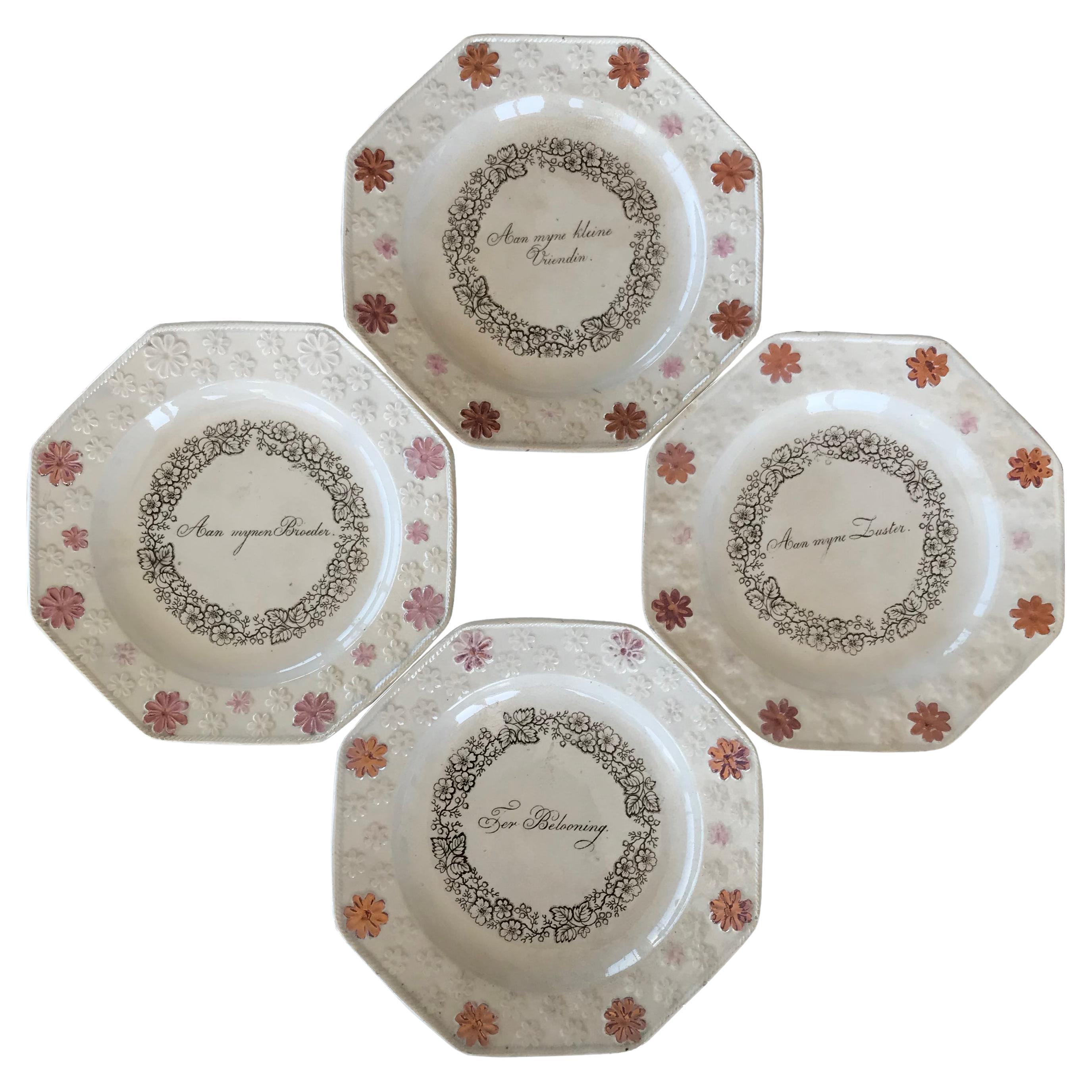 19th C. Dutch Octagonal Child's Plates - Set of 4 antique plates For Sale