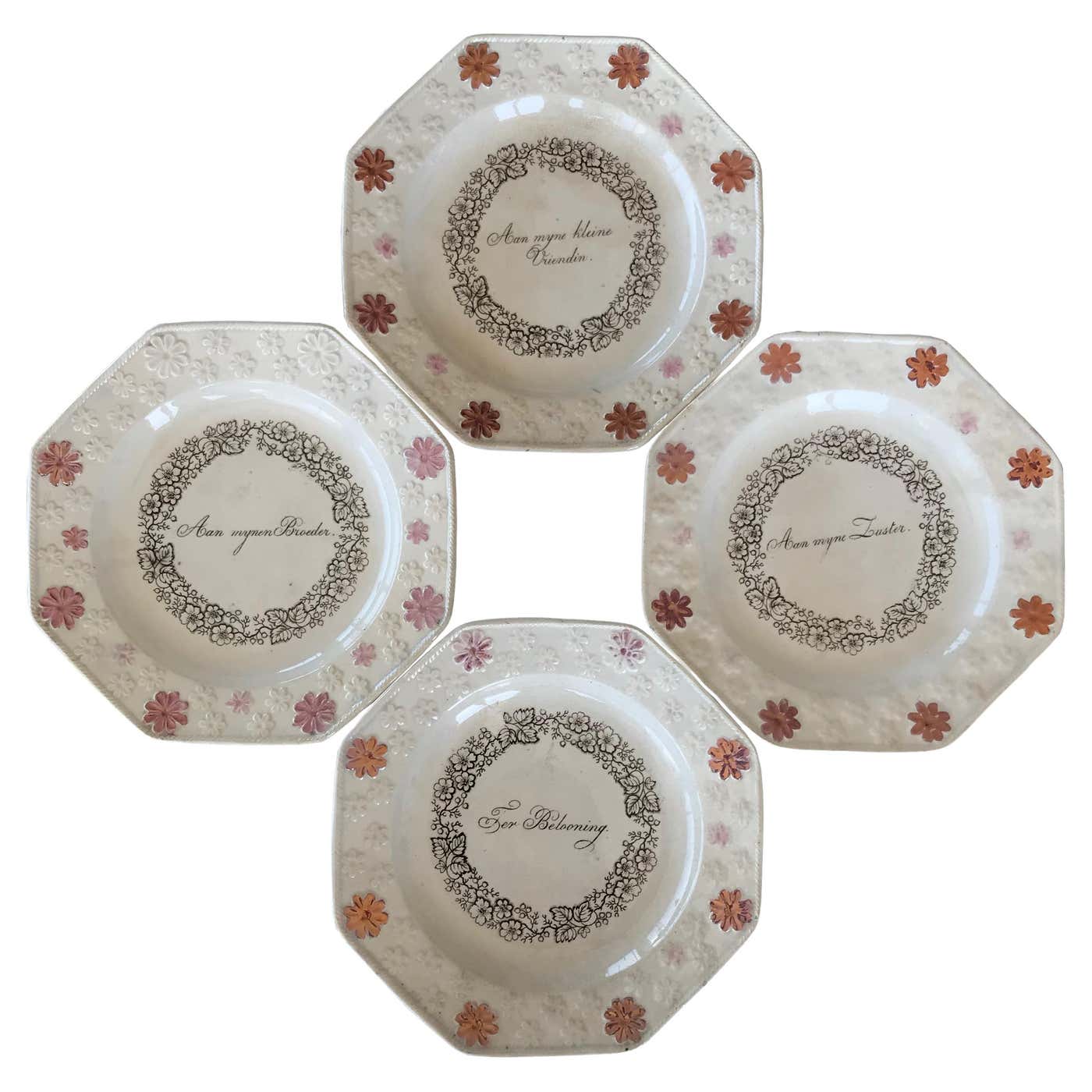 19th C. Dutch Octagonal Child's Plates - Set of 4 antique plates For ...