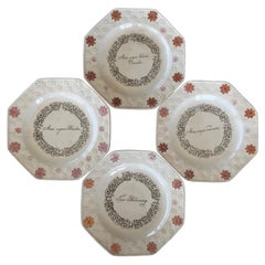 Assiettes octogonales hollandaises du 19ème siècle - Lot de 4 assiettes anciennes