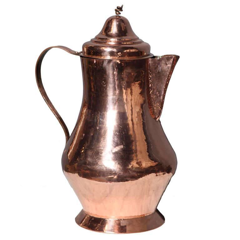 19th c. Dutch Overscale Coffee Pot of Polished Copper For Sale at 1stdibs