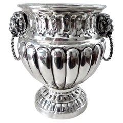 Vintage 19th C .Dutch Silver Plate Ribbed Repoussé Champagne Ice Bucket with Lion Handle