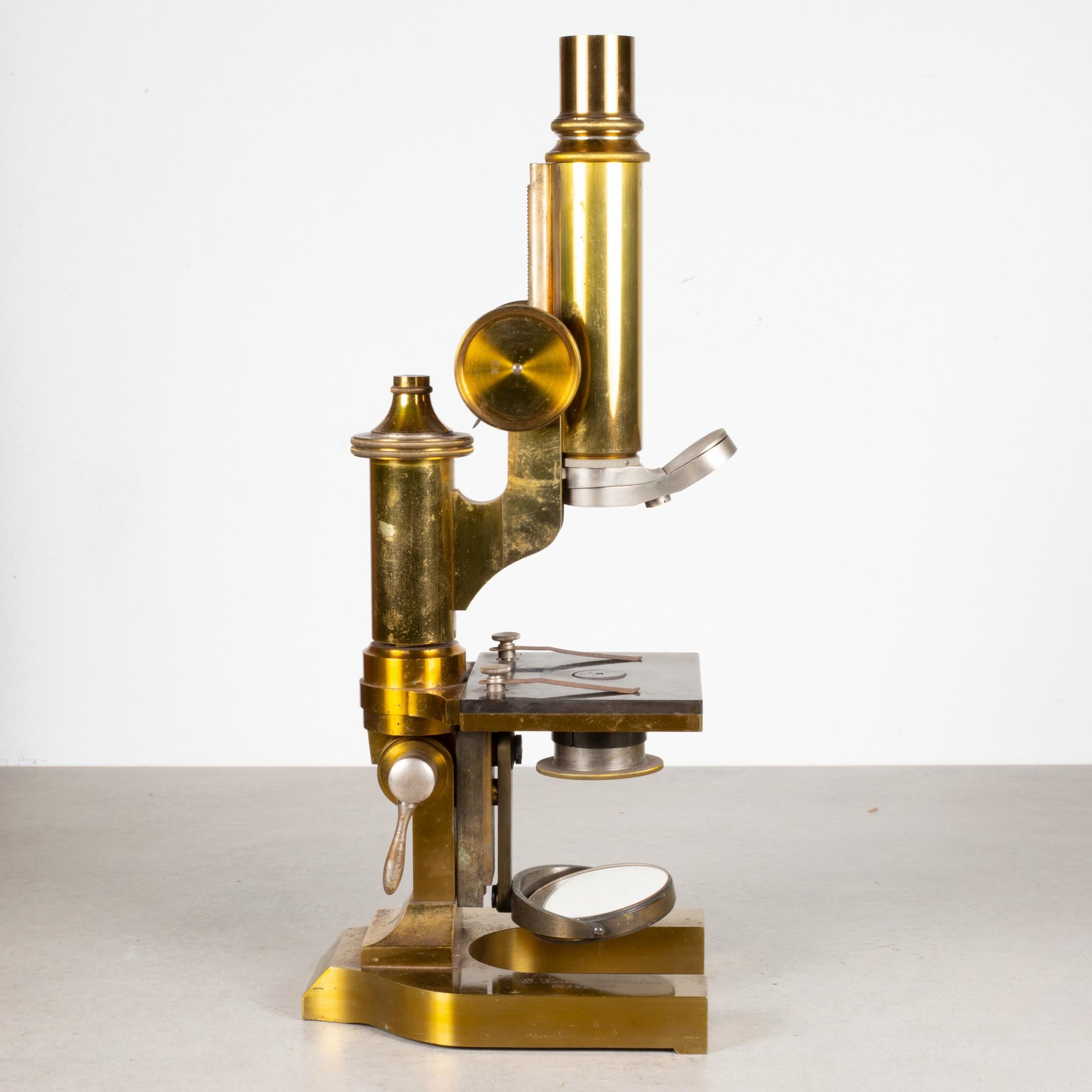 19th Century 19th C. E. Leitz Wetzlar Solid Brass Microscope and Traveling Case, c.1892