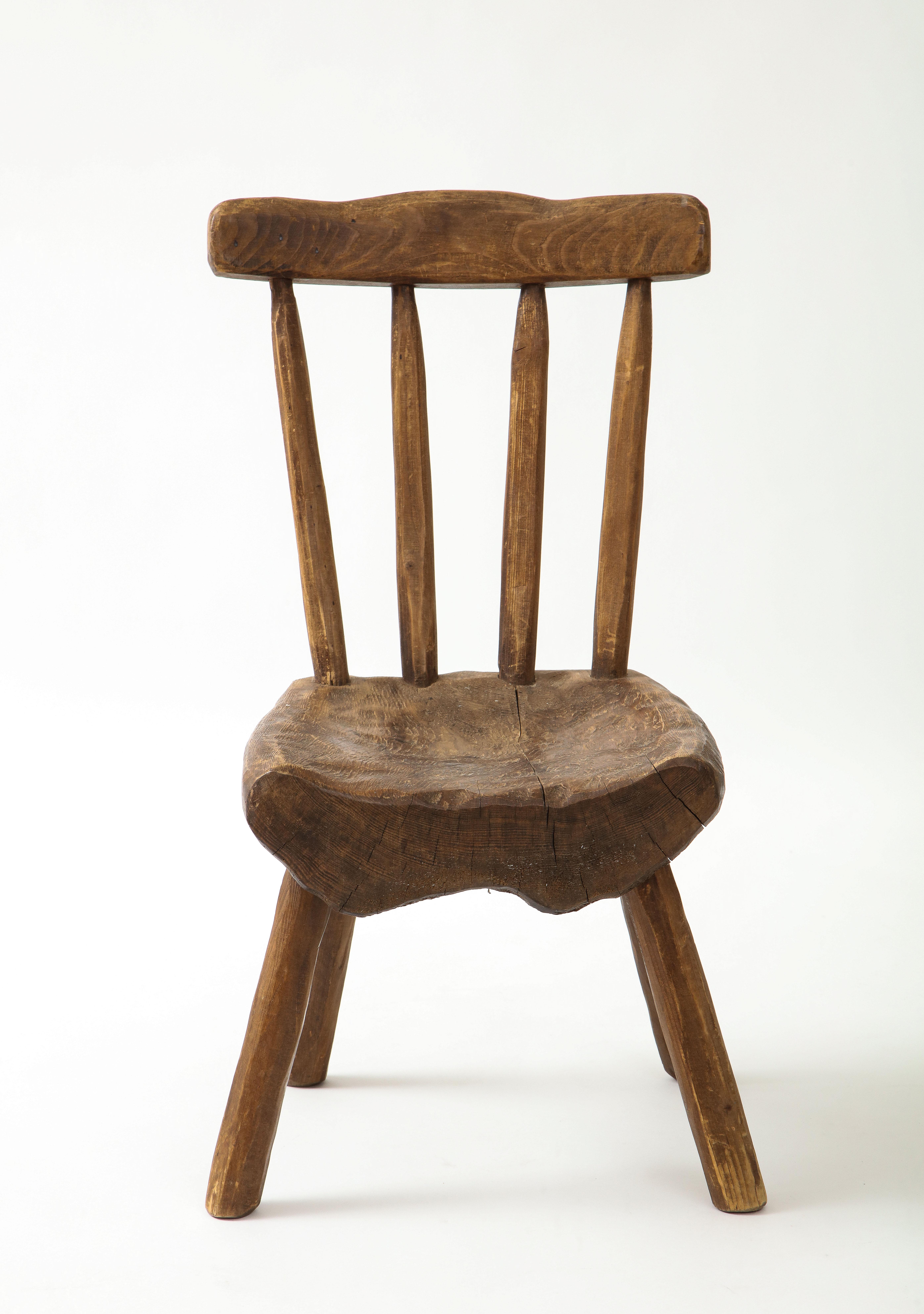 Folk Art low chair / stool, Dug-out seat, handmade.