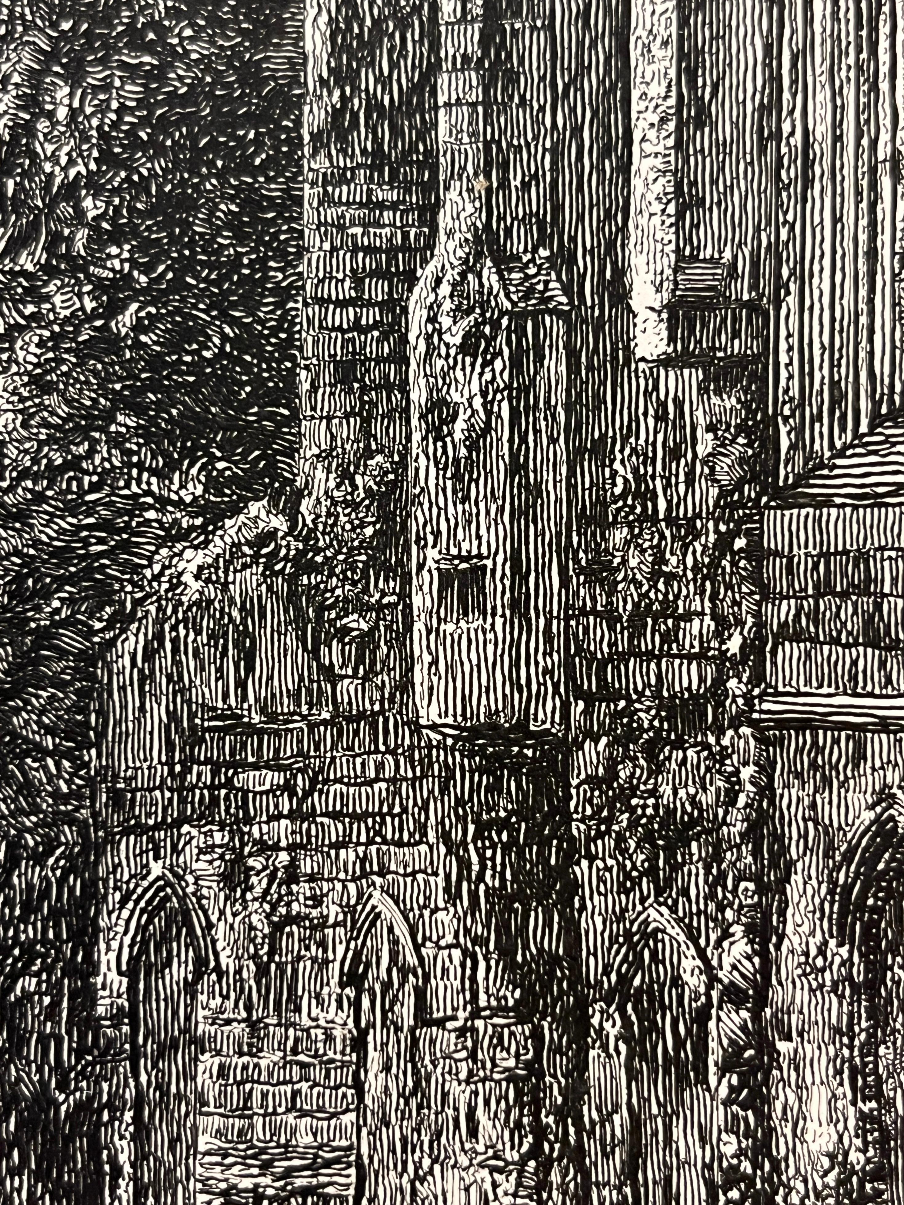 19. Jh. Easby Abbey English Antique Gold Framed Green Mat Black White Engraving im Angebot 3