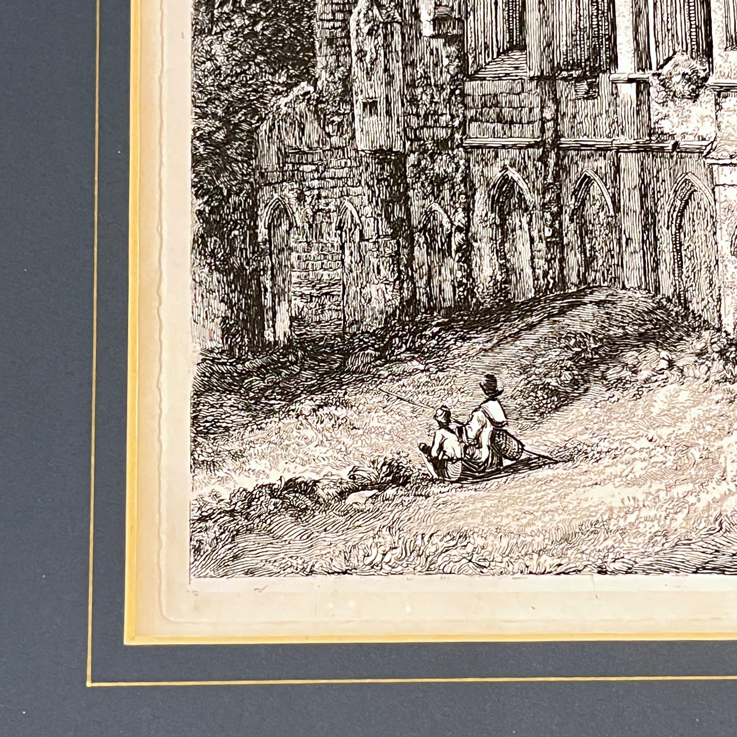 19. Jh. Easby Abbey English Antique Gold Framed Green Mat Black White Engraving im Angebot 6